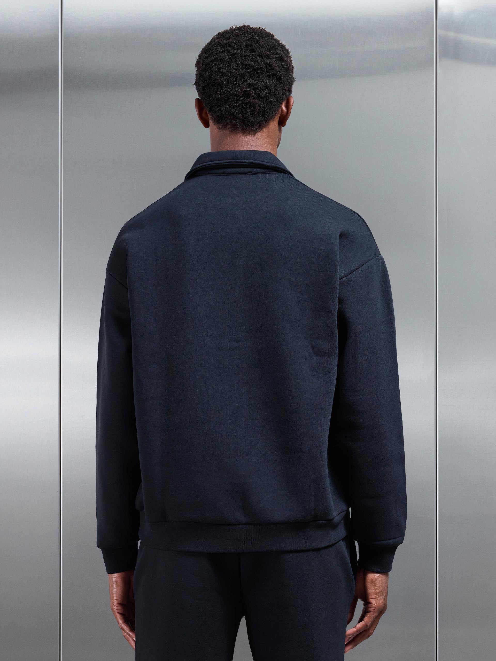 Neoprene Relaxed Fit Button Polo Shirt in Black