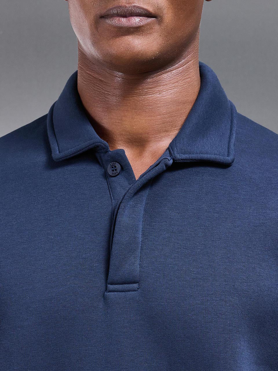 Neoprene Relaxed Fit Button Polo Shirt in Navy