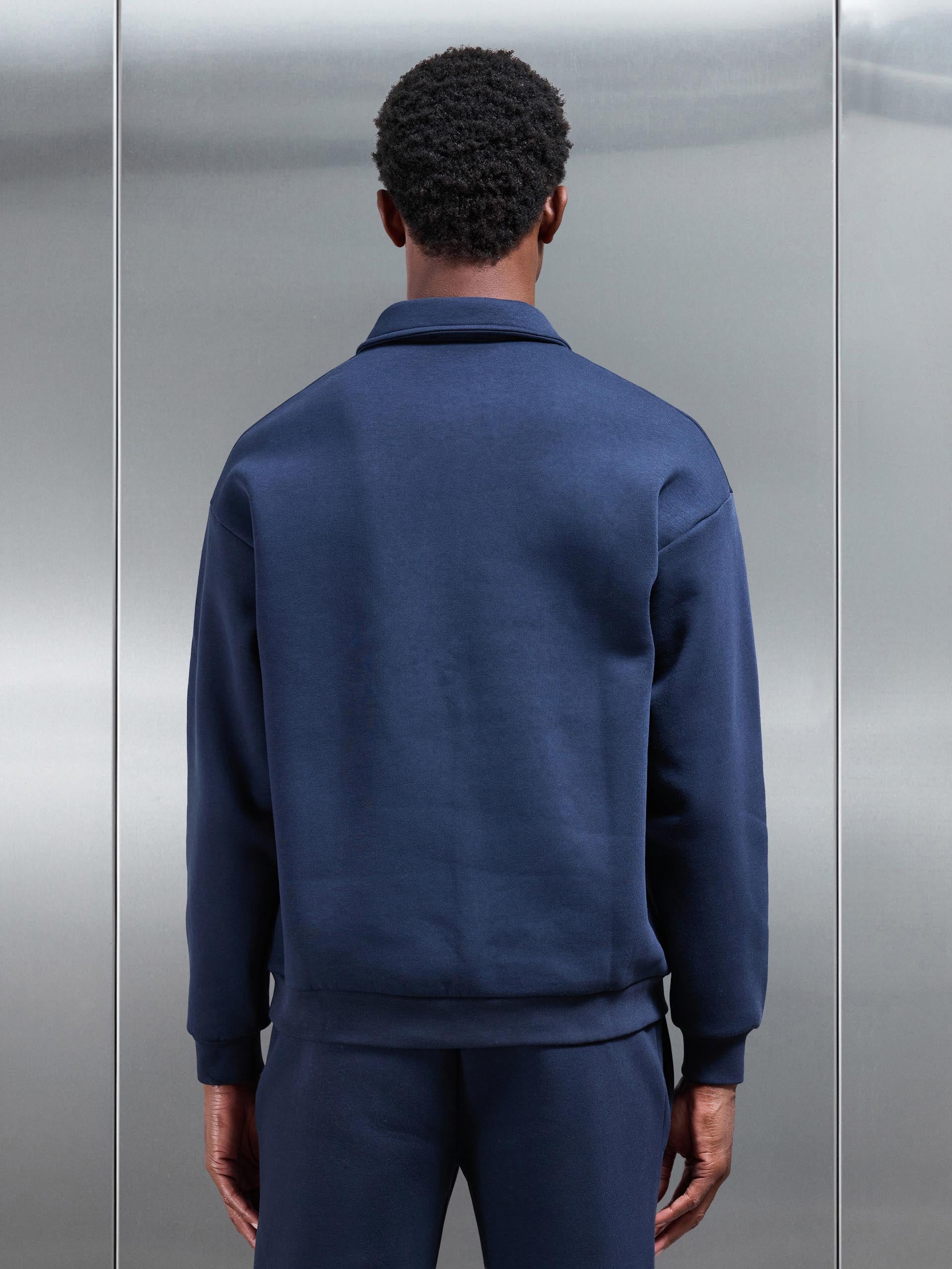 Neoprene Relaxed Fit Button Polo Shirt in Navy