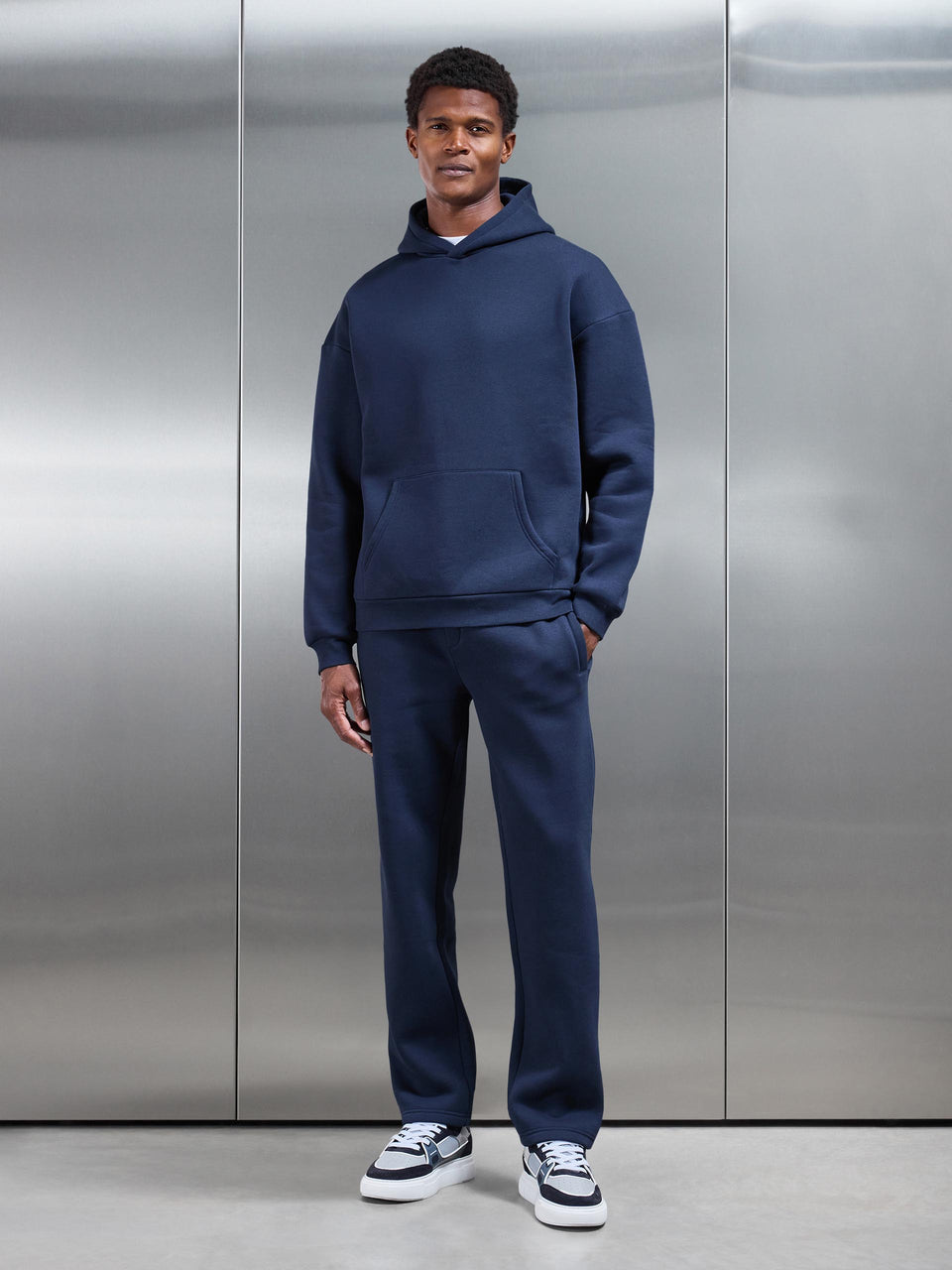 Neoprene Relaxed Fit Hoodie in Navy