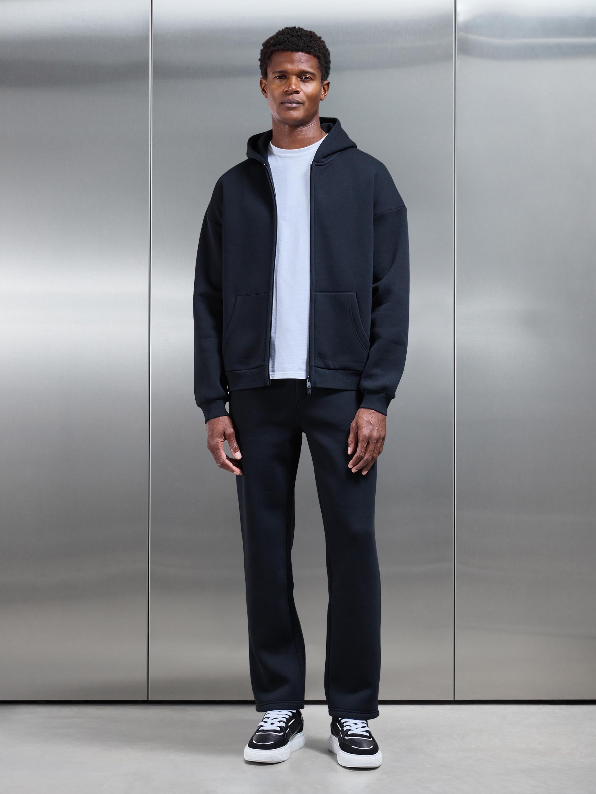 Neoprene Relaxed Fit Zip Through Hoodie in Black