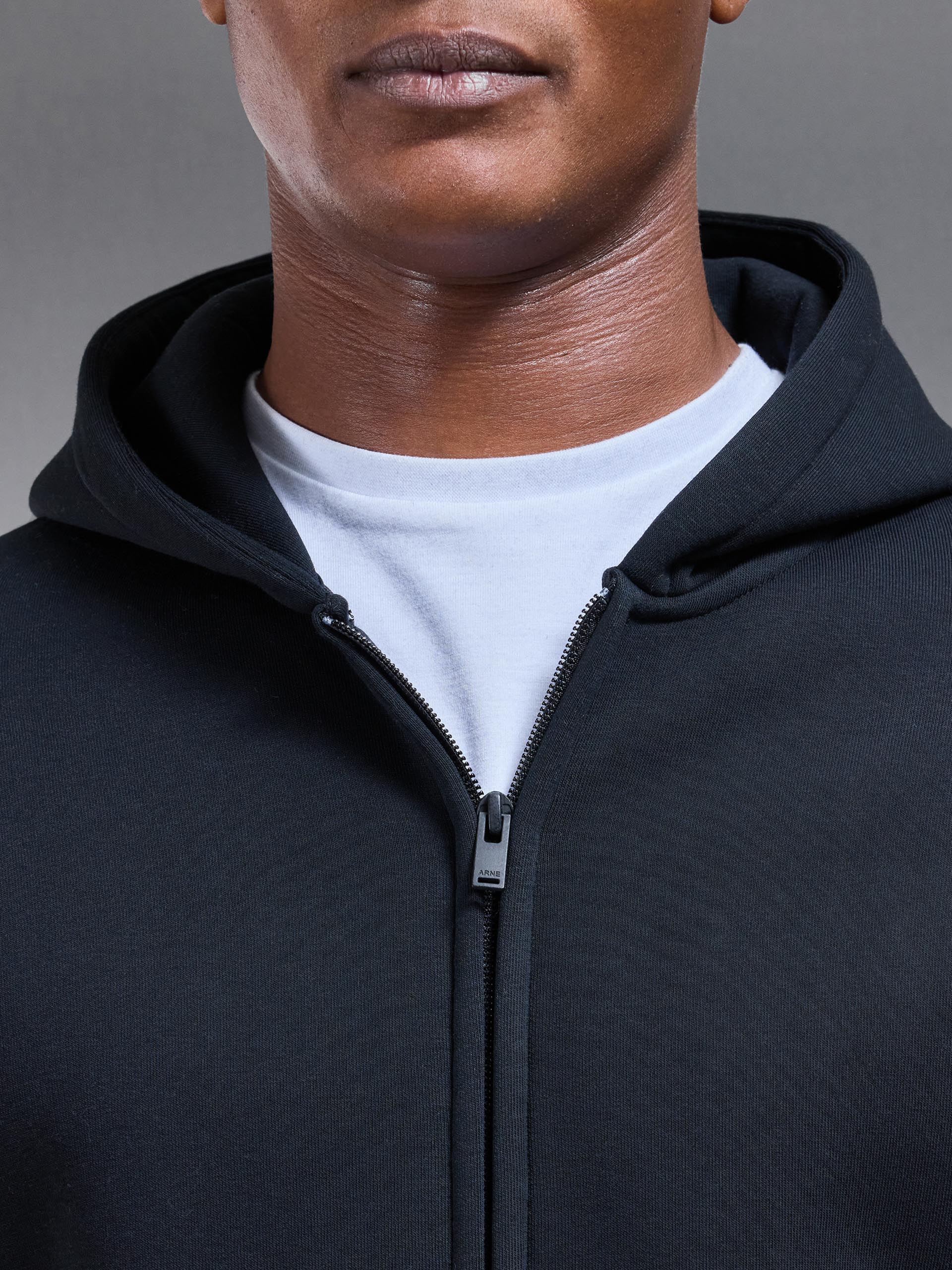 Neoprene Relaxed Fit Zip Through Hoodie in Black