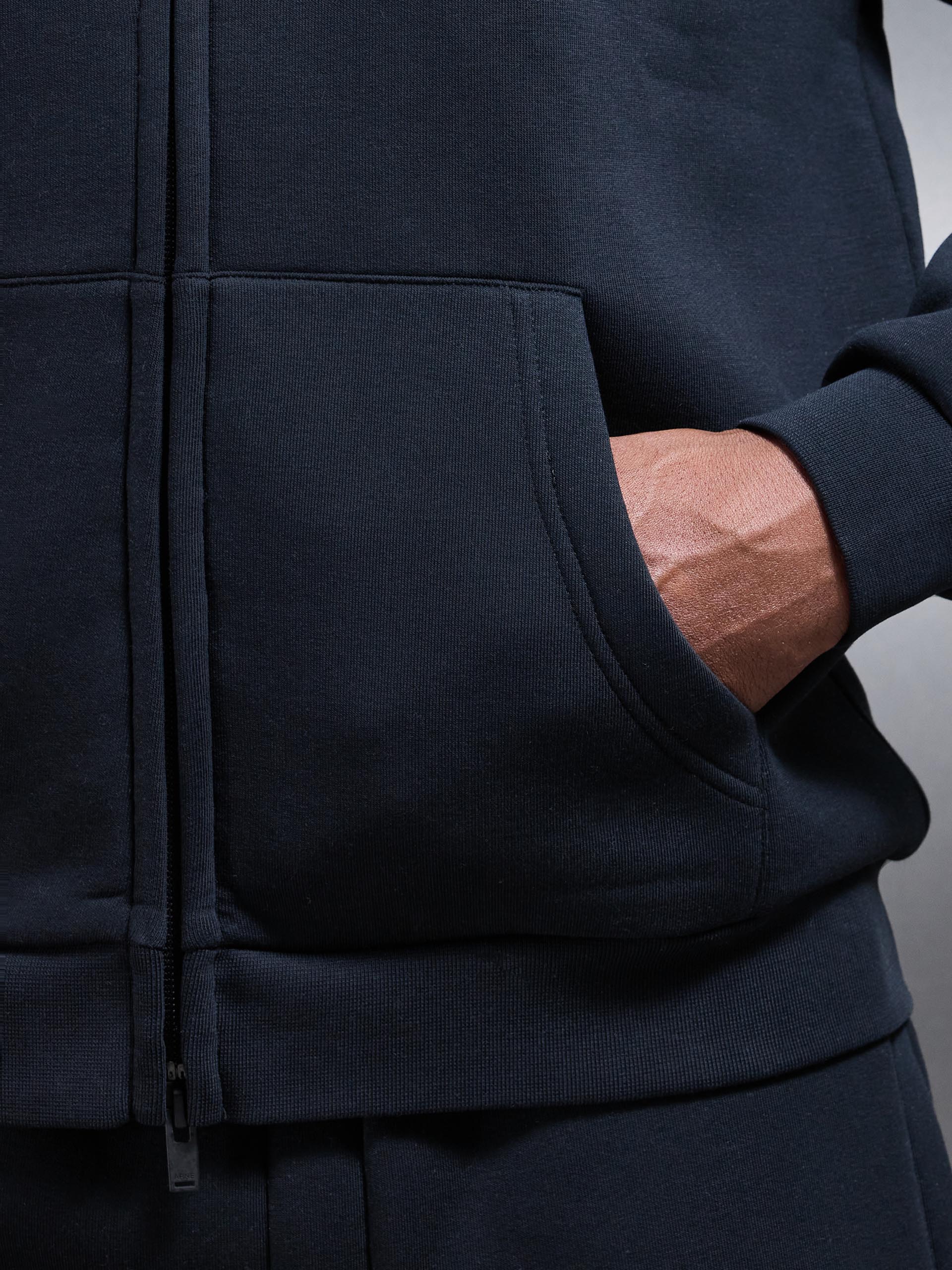 Neoprene Relaxed Fit Zip Through Hoodie in Black