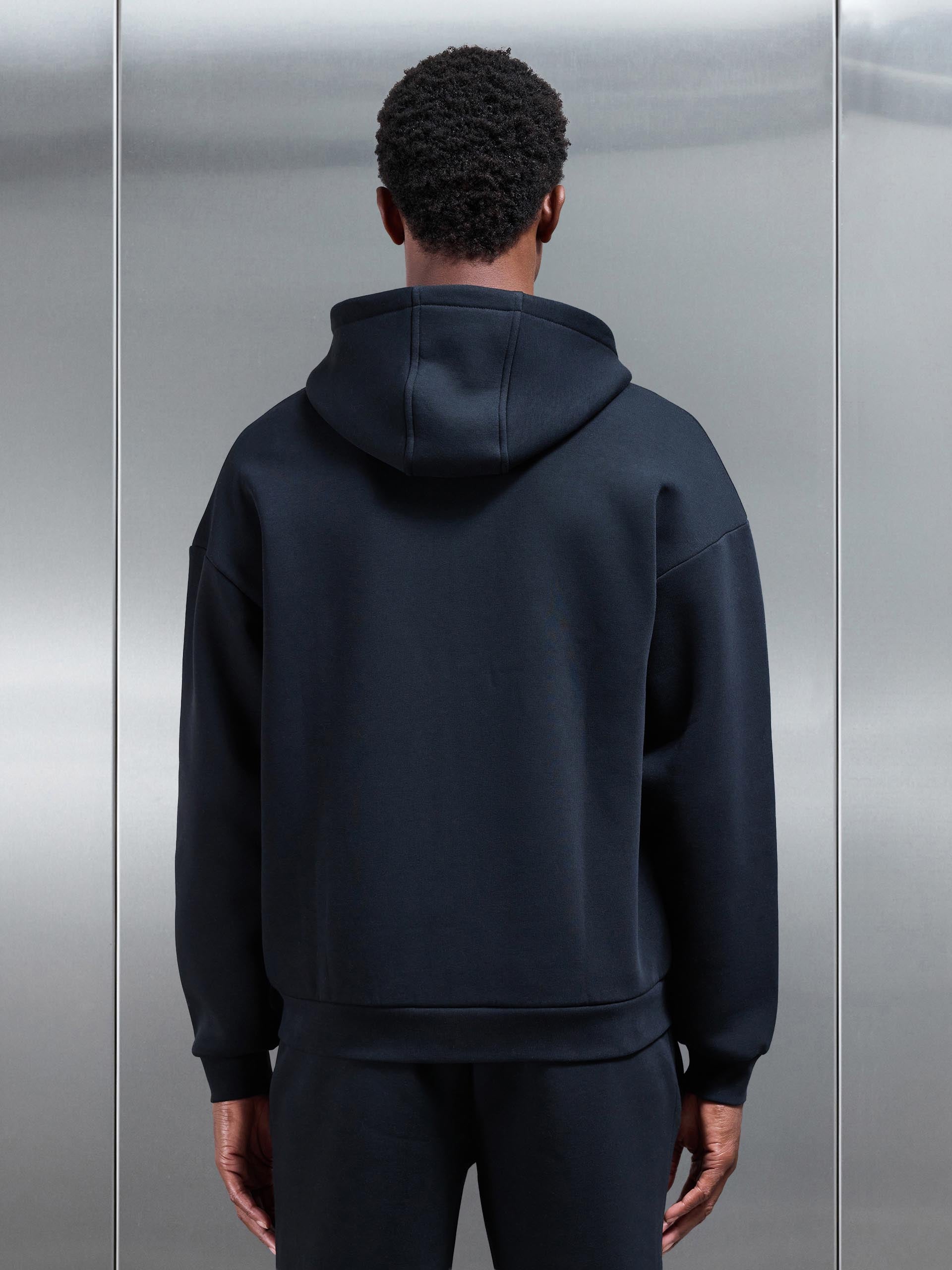 Neoprene Relaxed Fit Zip Through Hoodie in Black