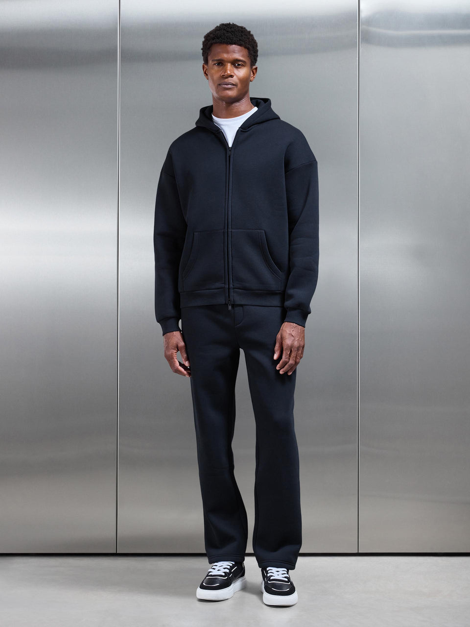 Neoprene Relaxed Fit Zip Through Hoodie in Black