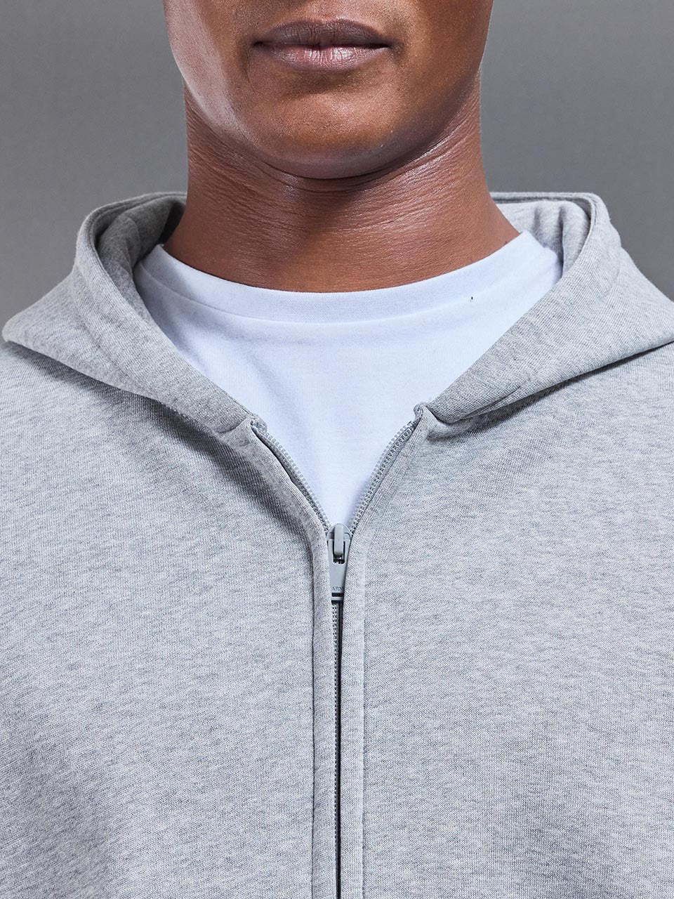 Neoprene Relaxed Fit Zip Through Hoodie in Marl Grey