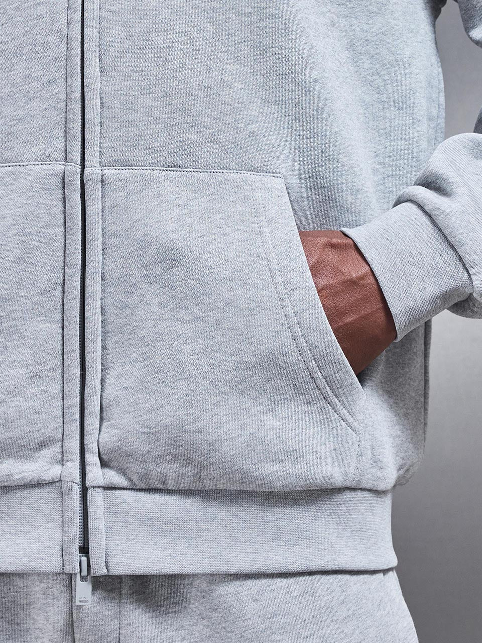 Neoprene Relaxed Fit Zip Through Hoodie in Marl Grey