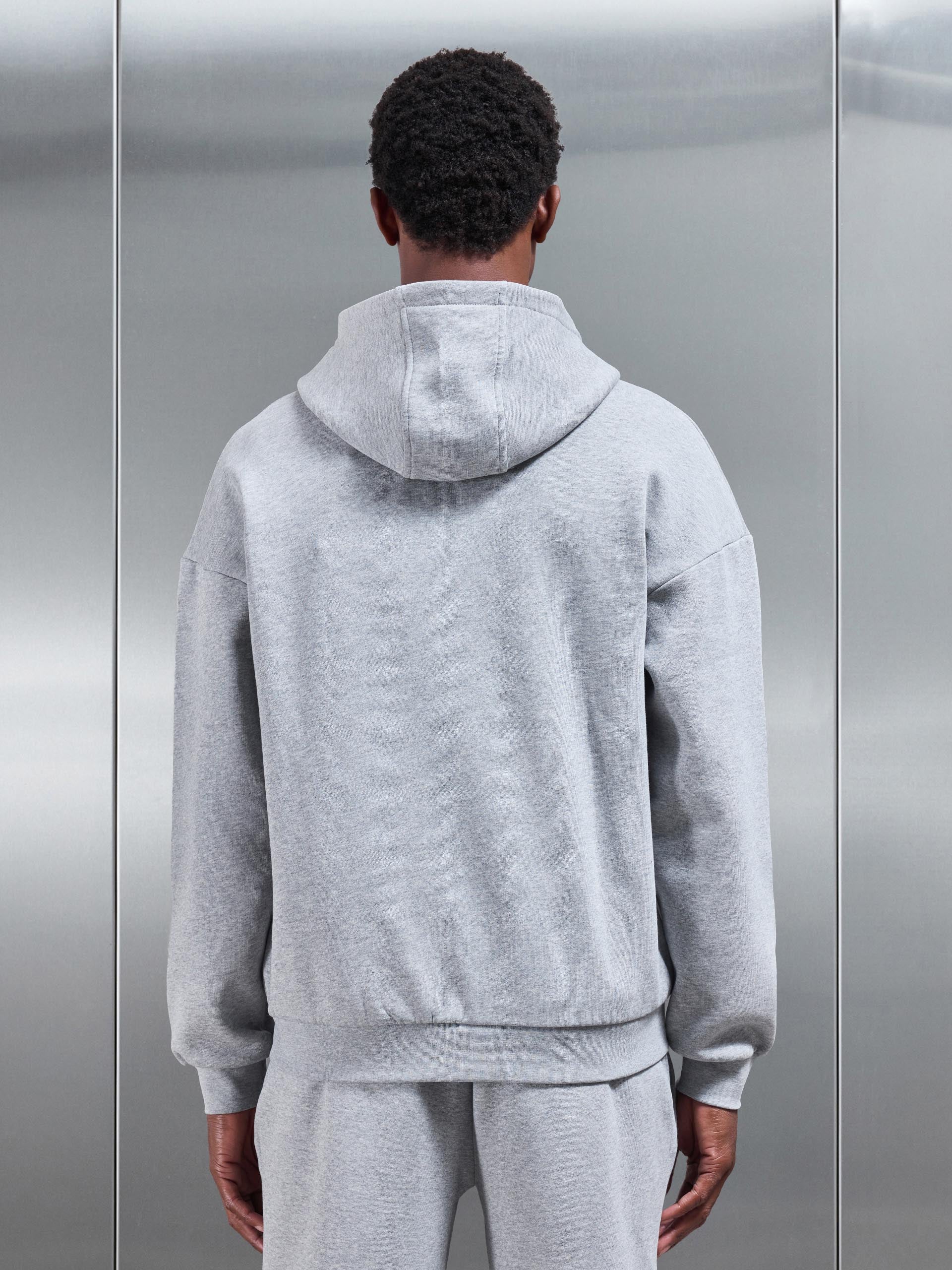 Neoprene Relaxed Fit Zip Through Hoodie in Marl Grey