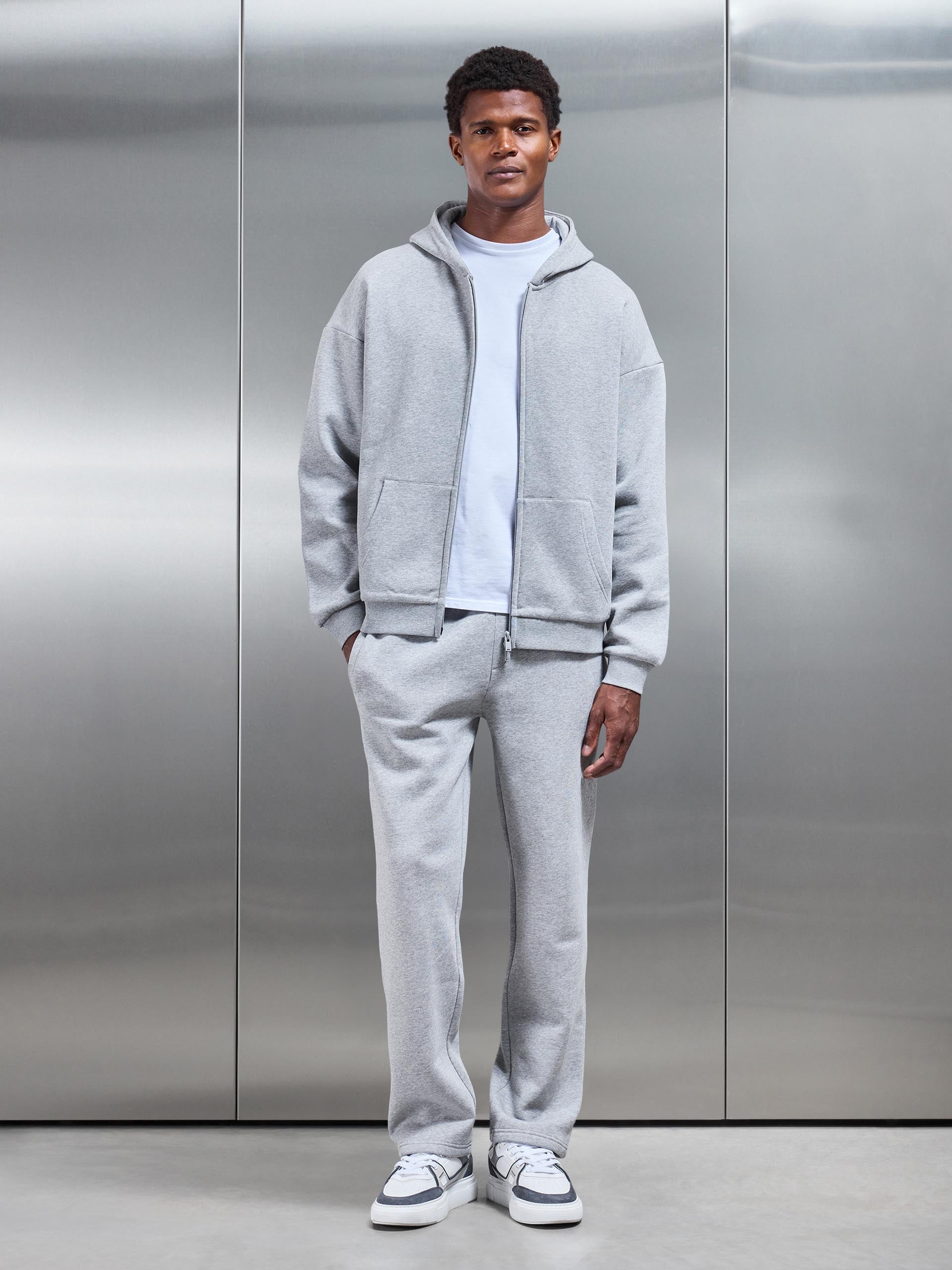 Neoprene Relaxed Fit Zip Through Hoodie in Marl Grey