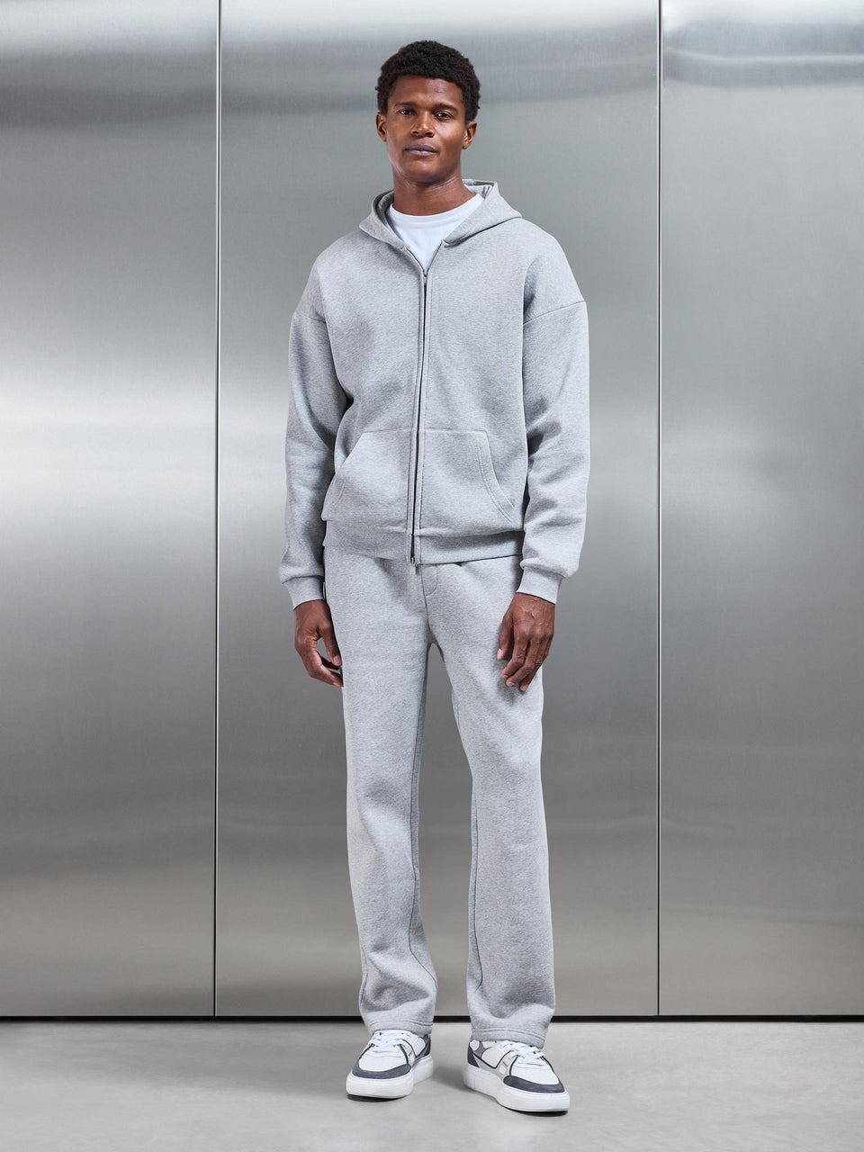 Neoprene Relaxed Fit Zip Through Hoodie in Marl Grey