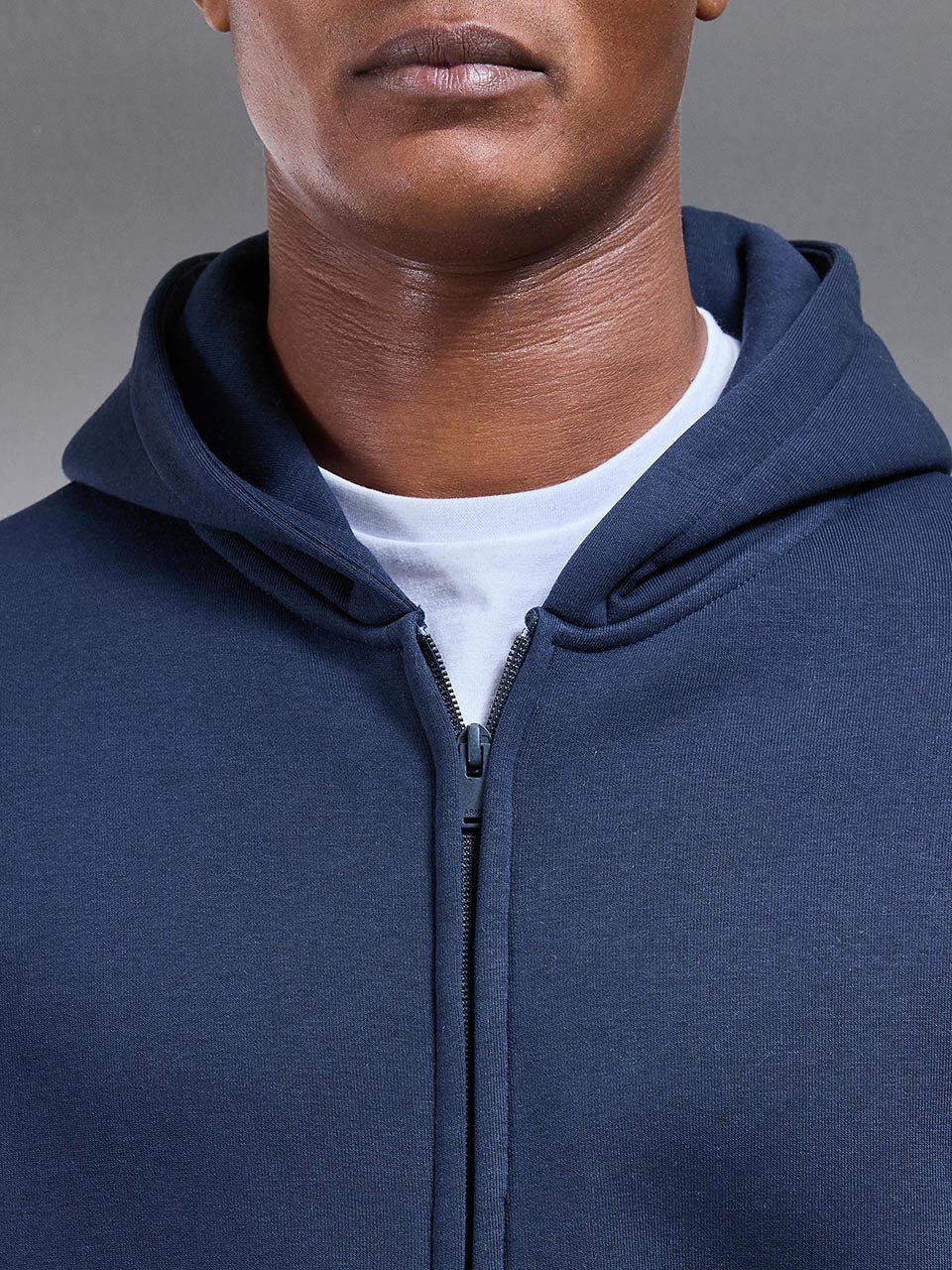 Neoprene Relaxed Fit Zip Through Hoodie in Navy