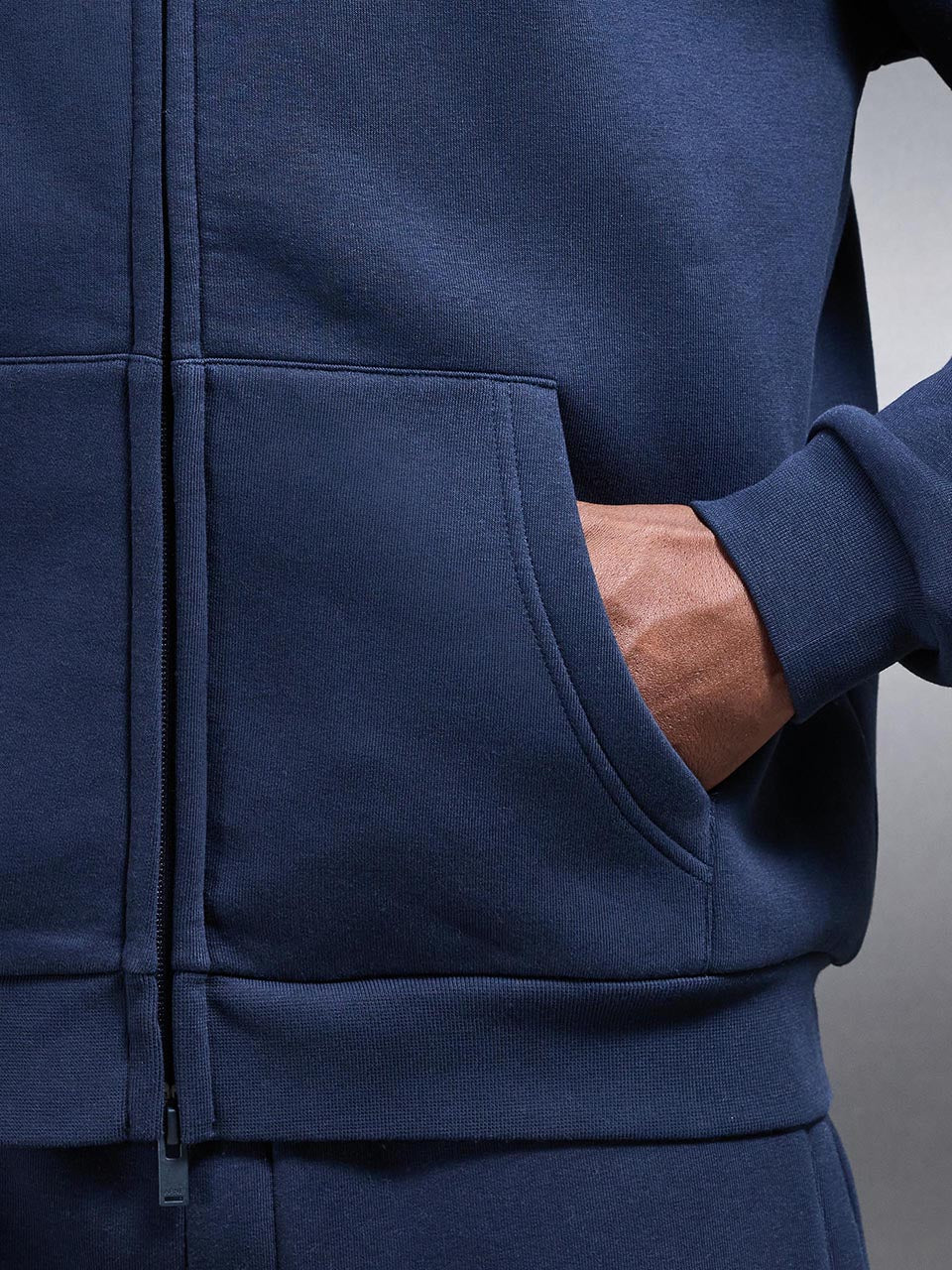 Neoprene Relaxed Fit Zip Through Hoodie in Navy