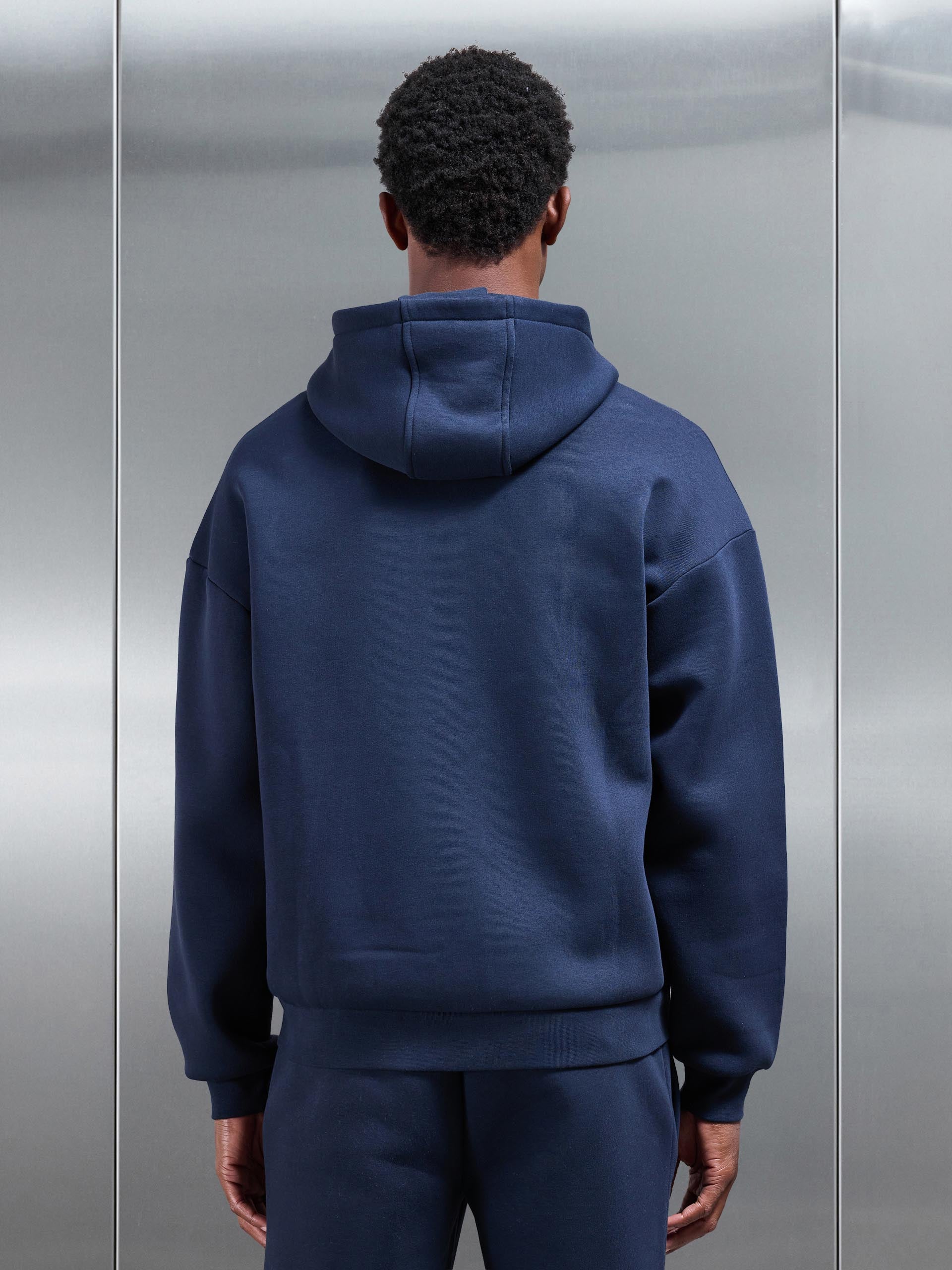 Neoprene Relaxed Fit Zip Through Hoodie in Navy