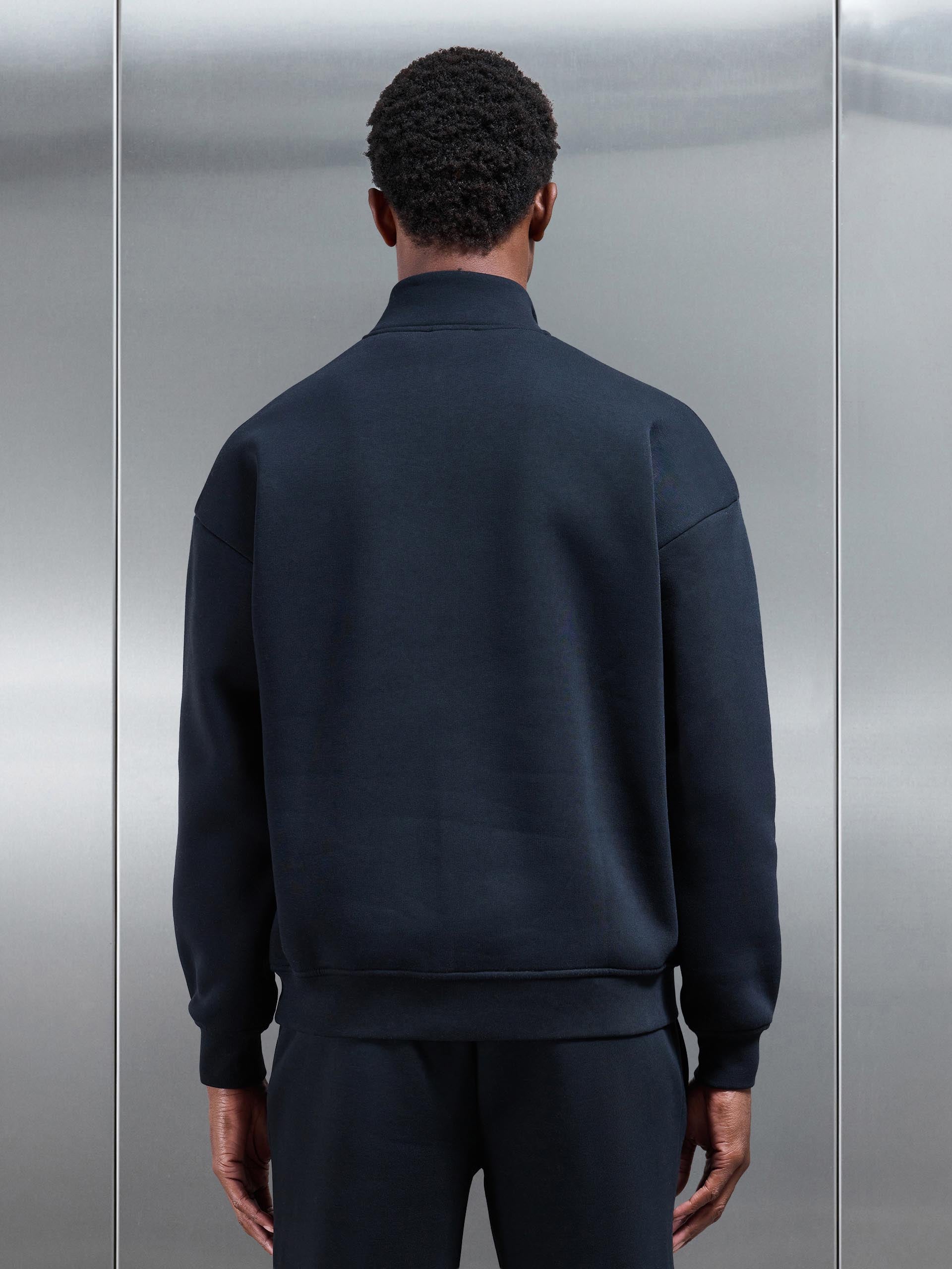 Neoprene Relaxed Half Zip Funnel Neck in Black