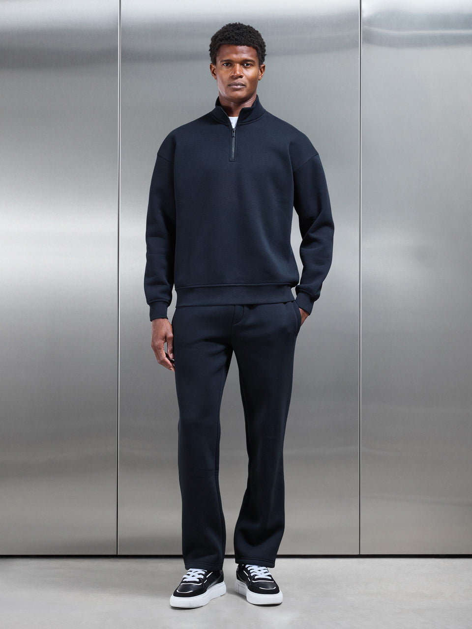 Neoprene Relaxed Half Zip Funnel Neck in Black