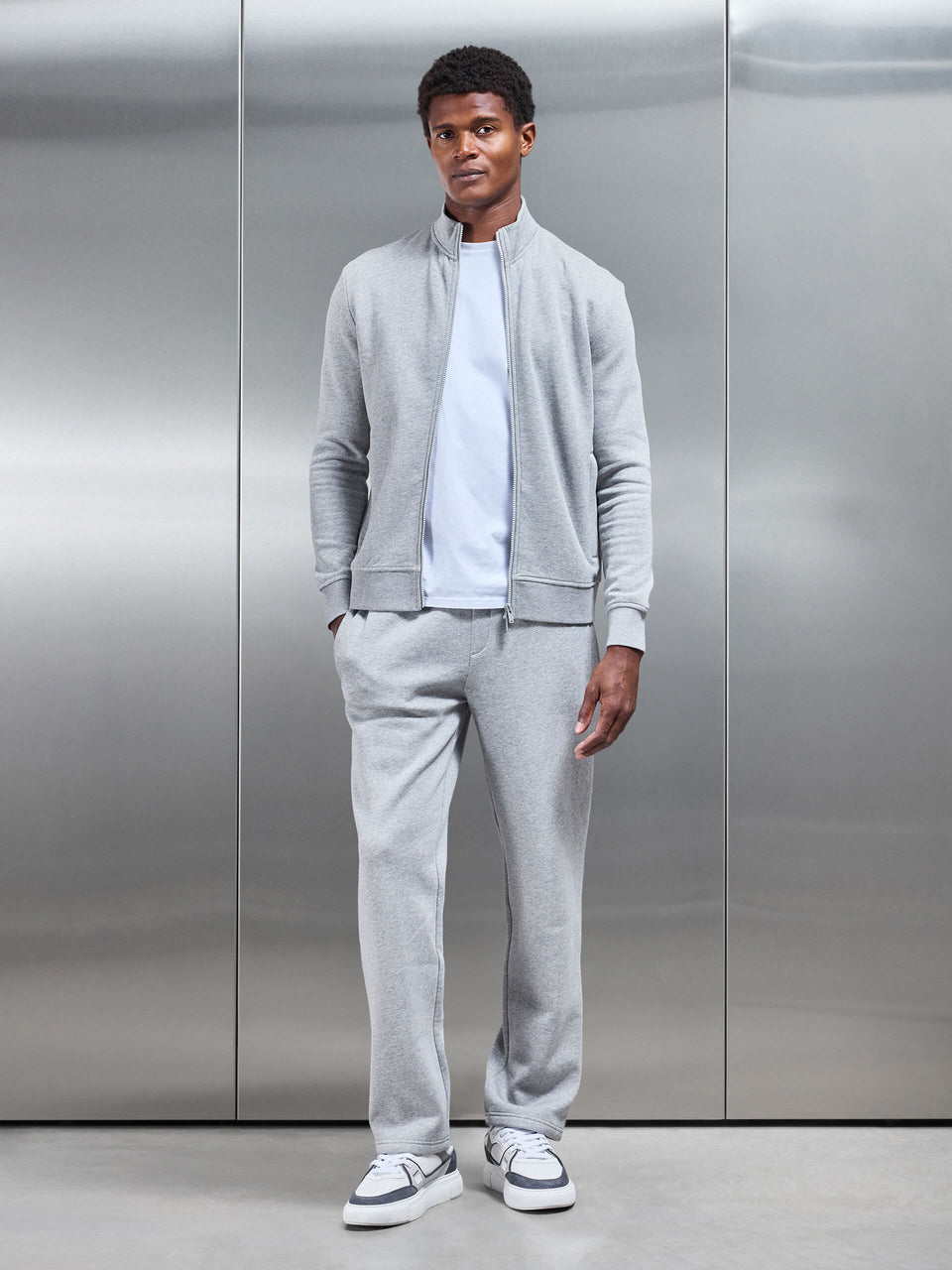 Neoprene Funnel Neck Jacket in Marl Grey