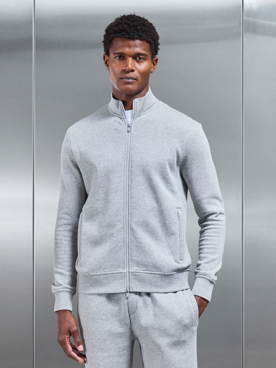 Neoprene Funnel Neck Jacket in Marl Grey