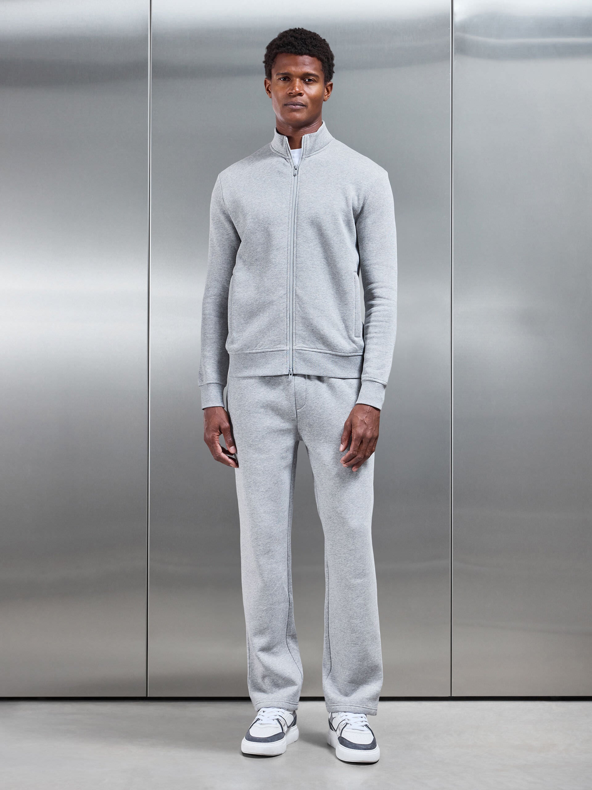 Neoprene Funnel Neck Jacket in Marl Grey