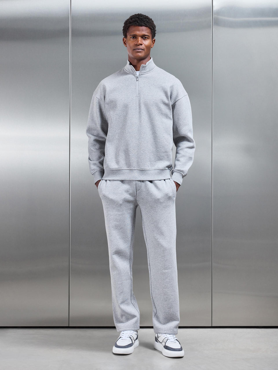 Neoprene Relaxed Half Zip Funnel Neck in Marl Grey