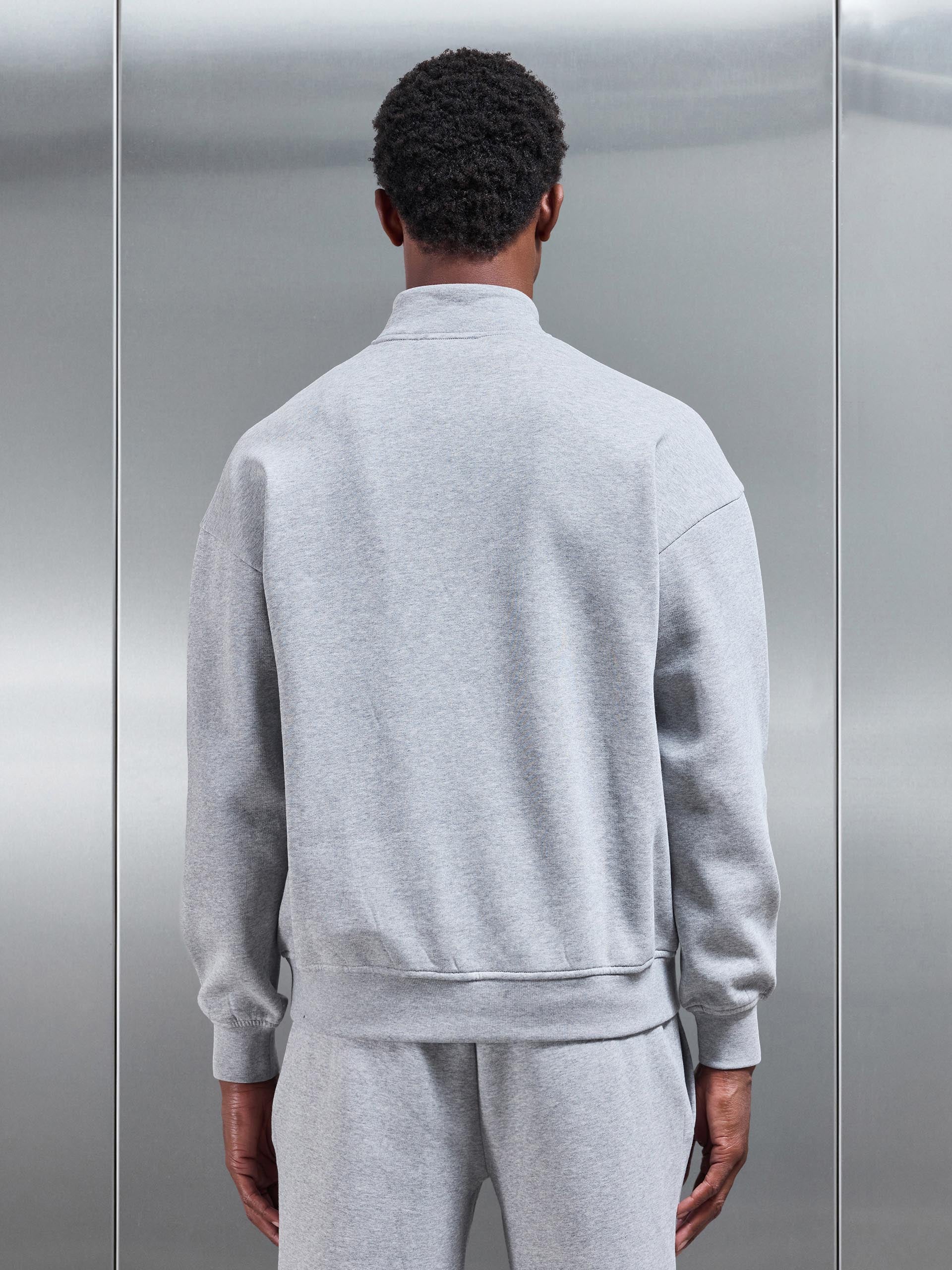 Neoprene Relaxed Half Zip Funnel Neck in Marl Grey