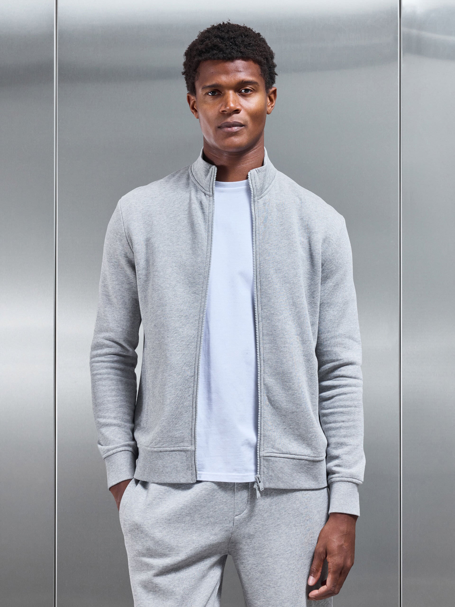 Neoprene Funnel Neck Jacket in Marl Grey