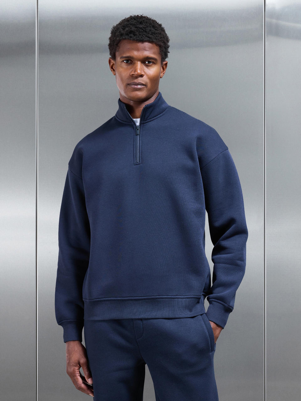 Neoprene Relaxed Half Zip Funnel Neck in Navy