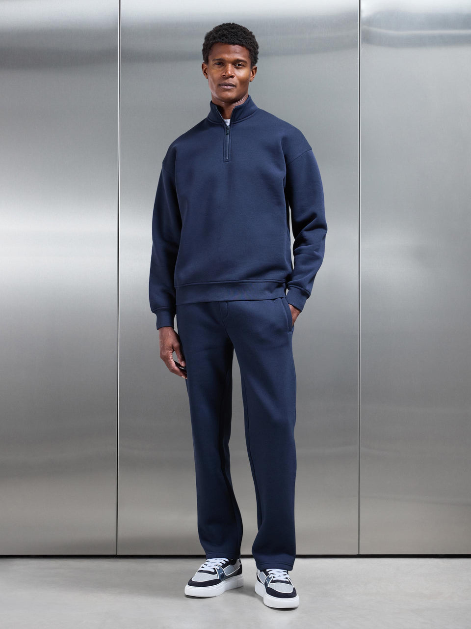 Neoprene Relaxed Half Zip Funnel Neck in Navy
