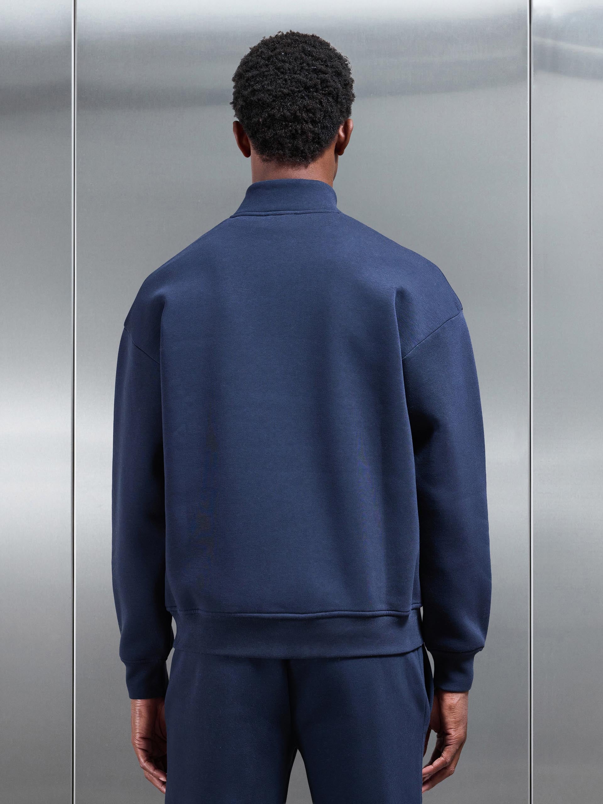 Neoprene Relaxed Half Zip Funnel Neck in Navy