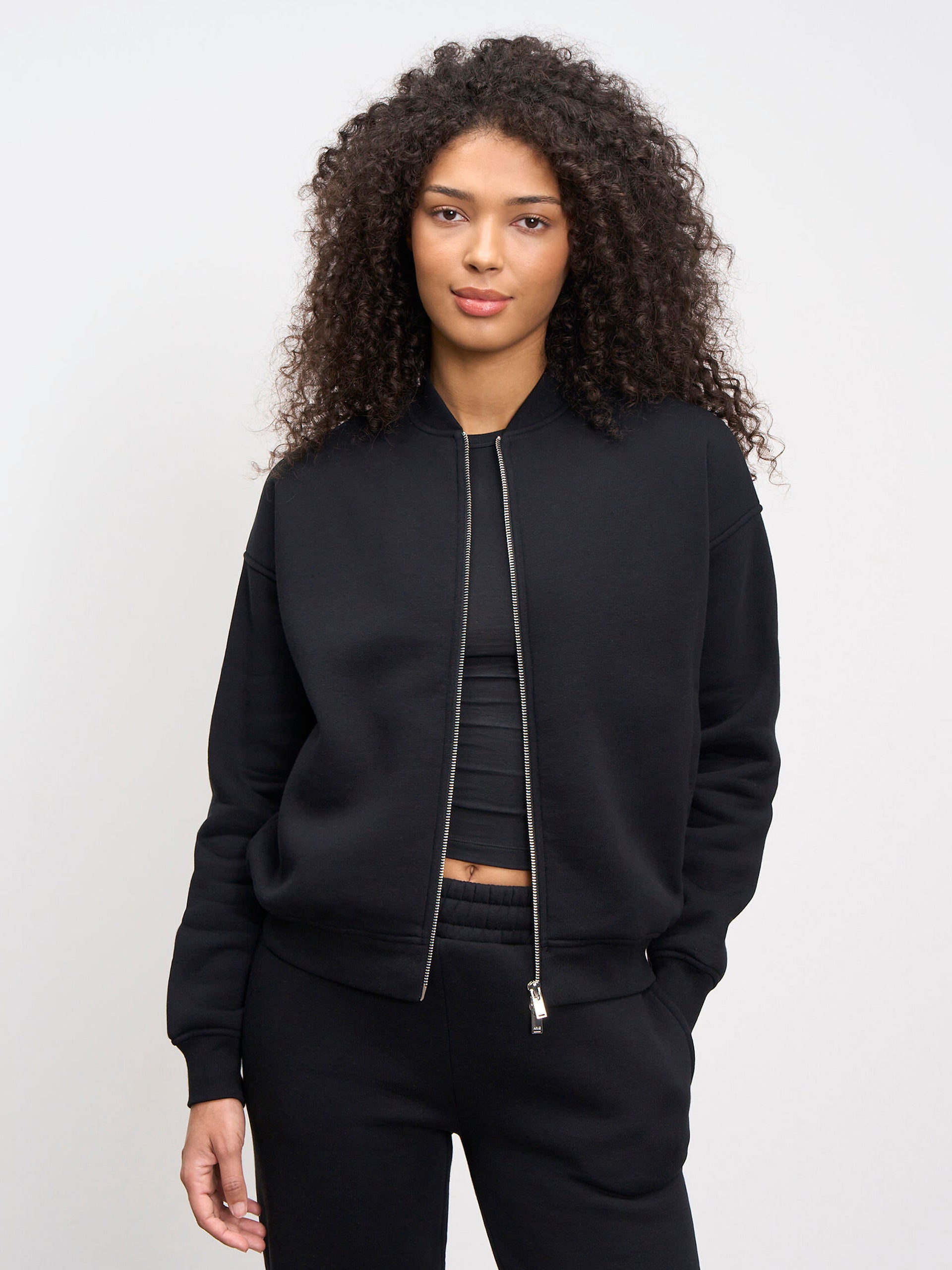 Womens Neoprene Bomber Jacket in Black