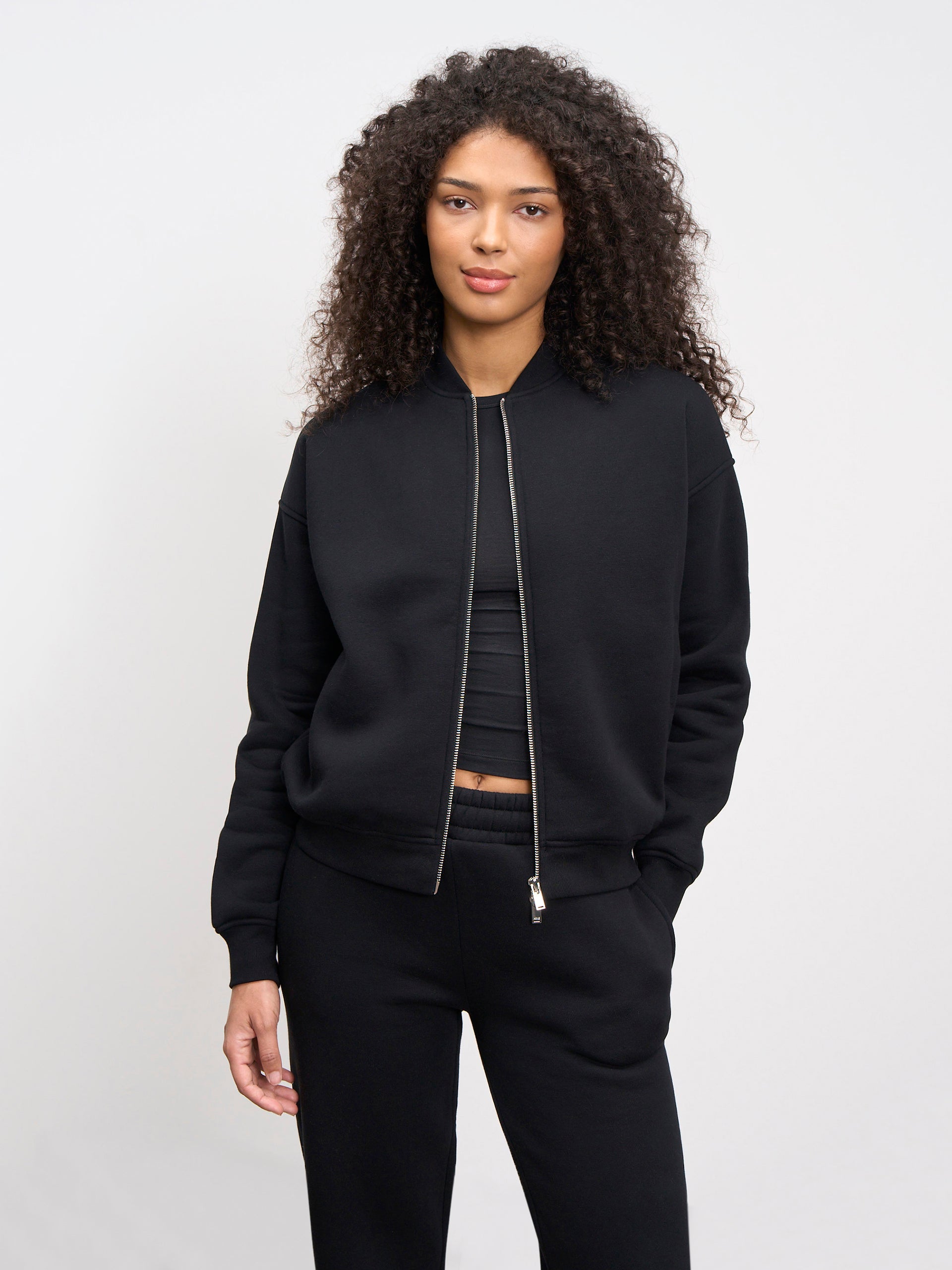 Womens Neoprene Bomber Jacket in Black