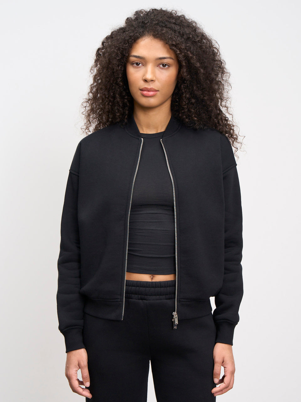 Womens Neoprene Bomber Jacket in Black