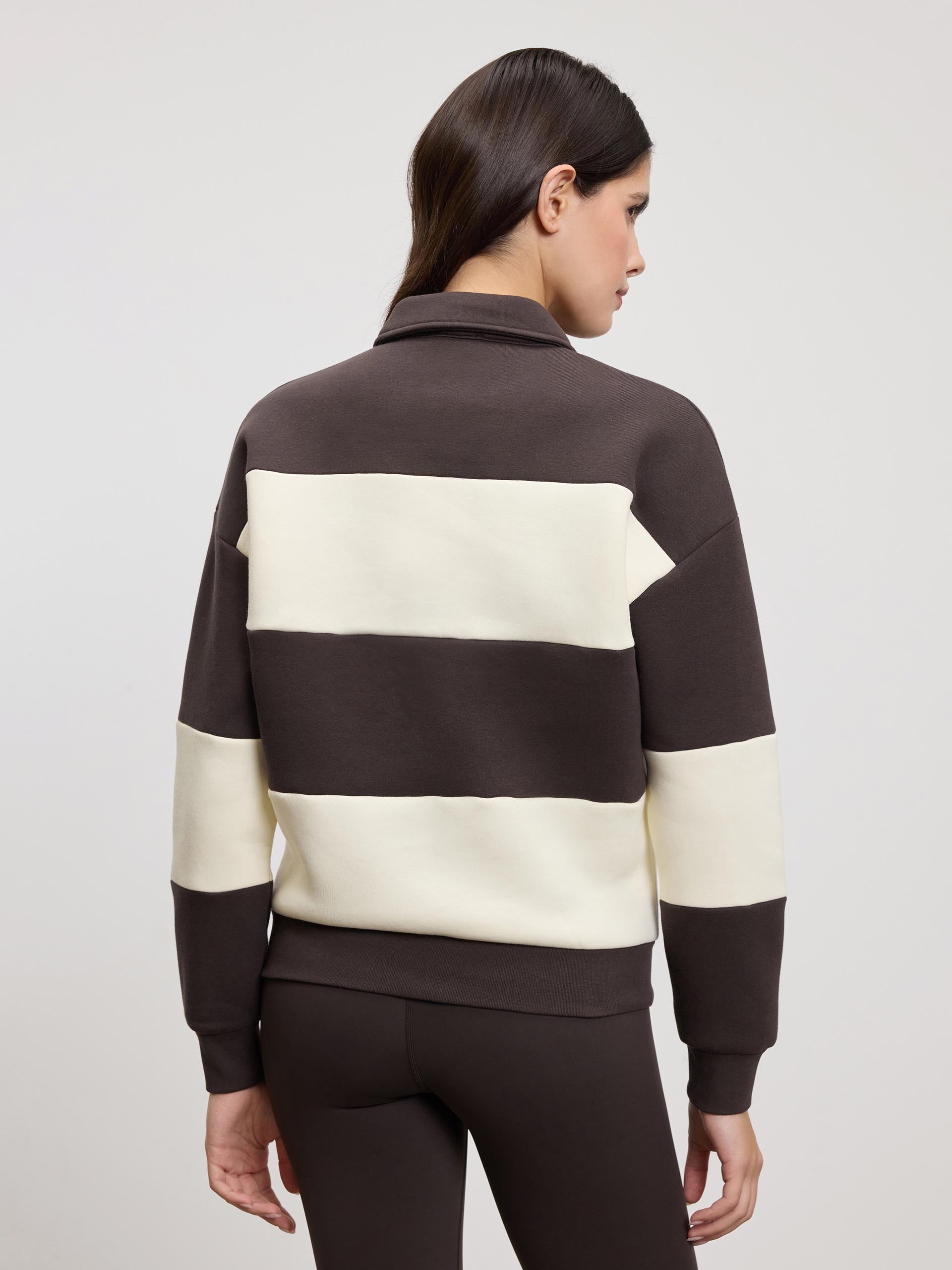 Womens Neoprene Relaxed Rugby Polo Shirt in Brown Ecru