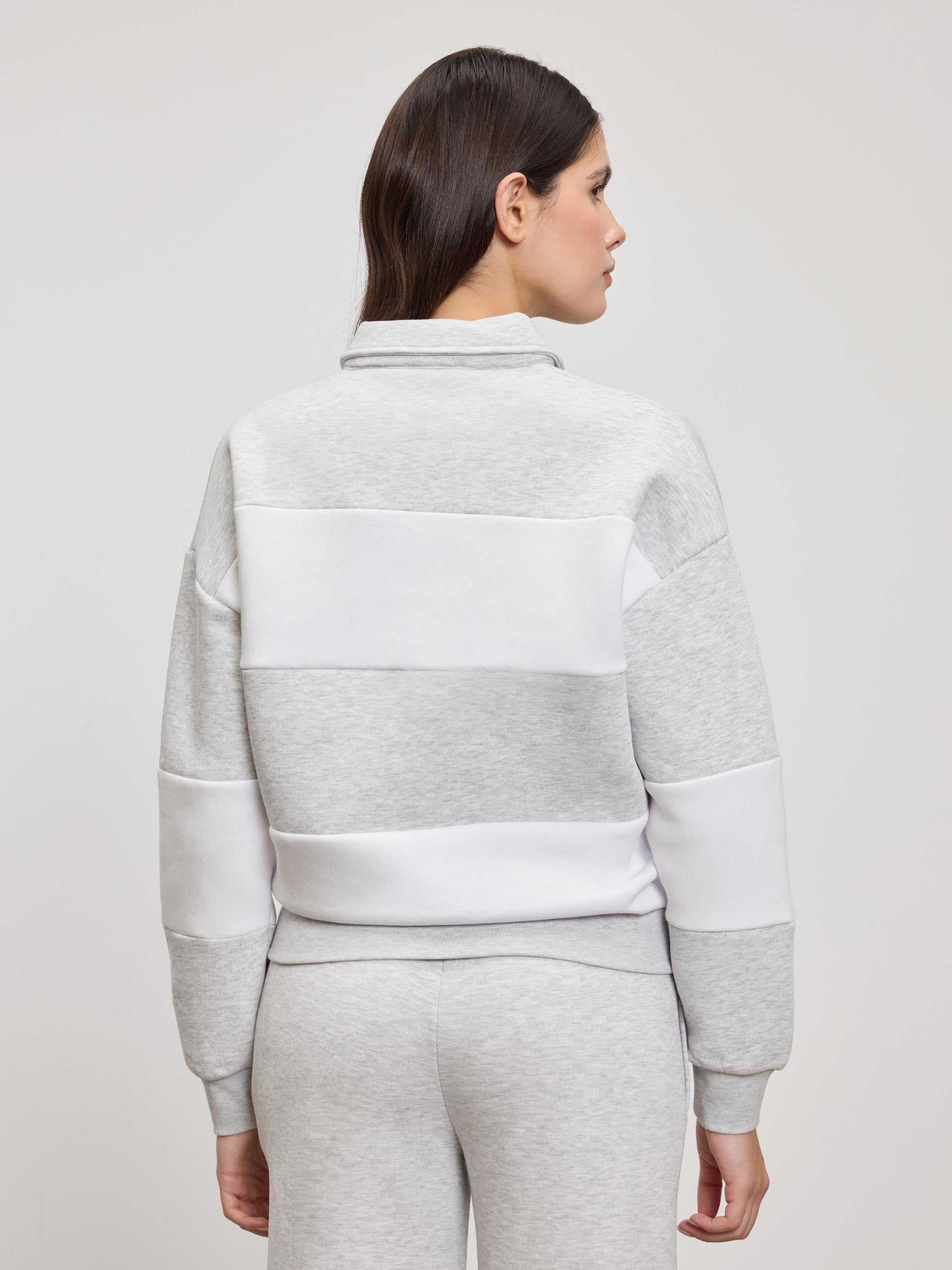 Womens Neoprene Relaxed Rugby Polo Shirt in Marl Grey White