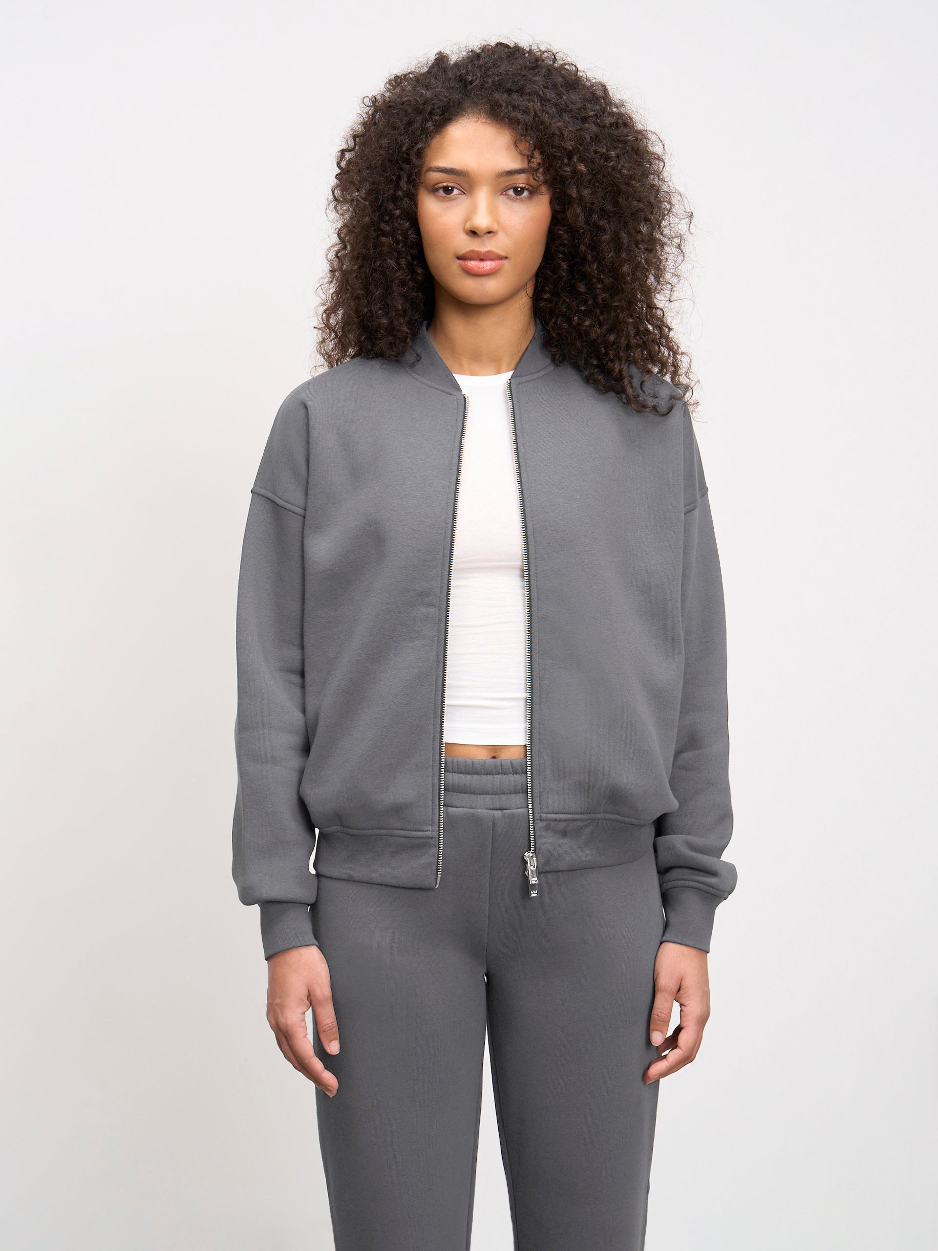 Womens Neoprene Bomber Jacket in Grey