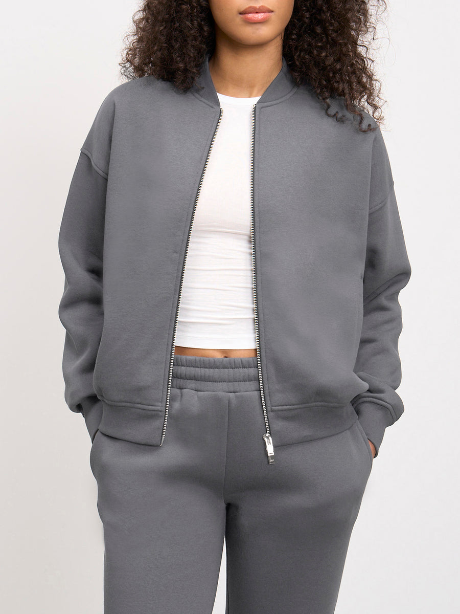 Womens Neoprene Bomber Jacket in Grey