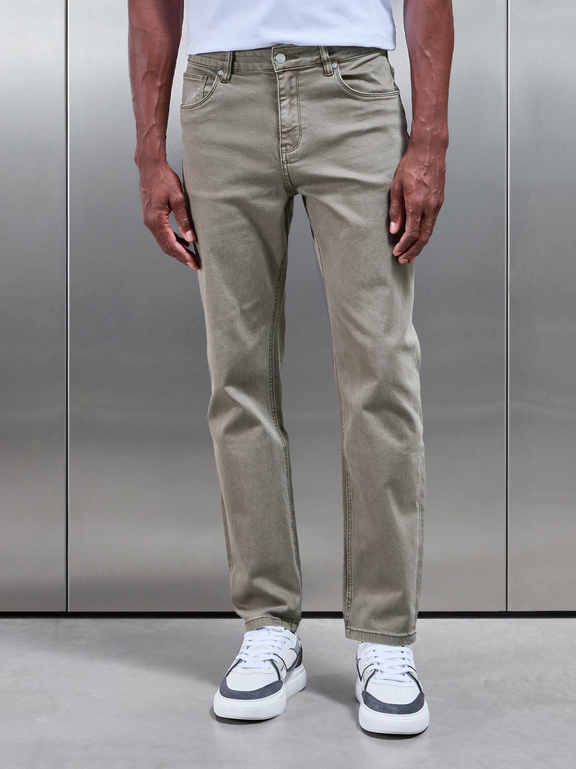 Straight Leg Denim Jeans in Olive