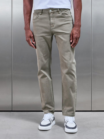 Straight Leg Denim Jeans in Olive