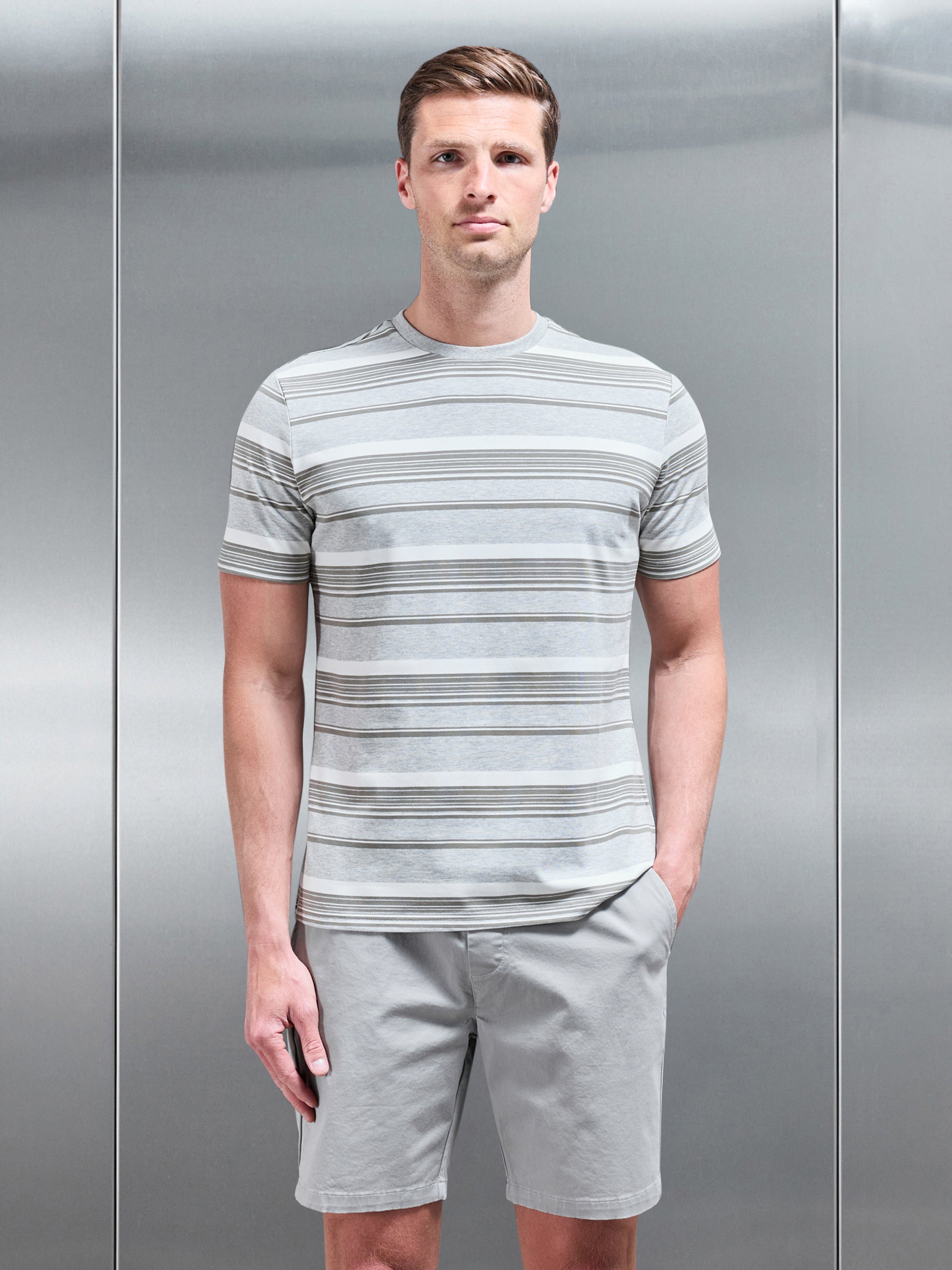 Nova Stripe T-Shirt in Marl Grey