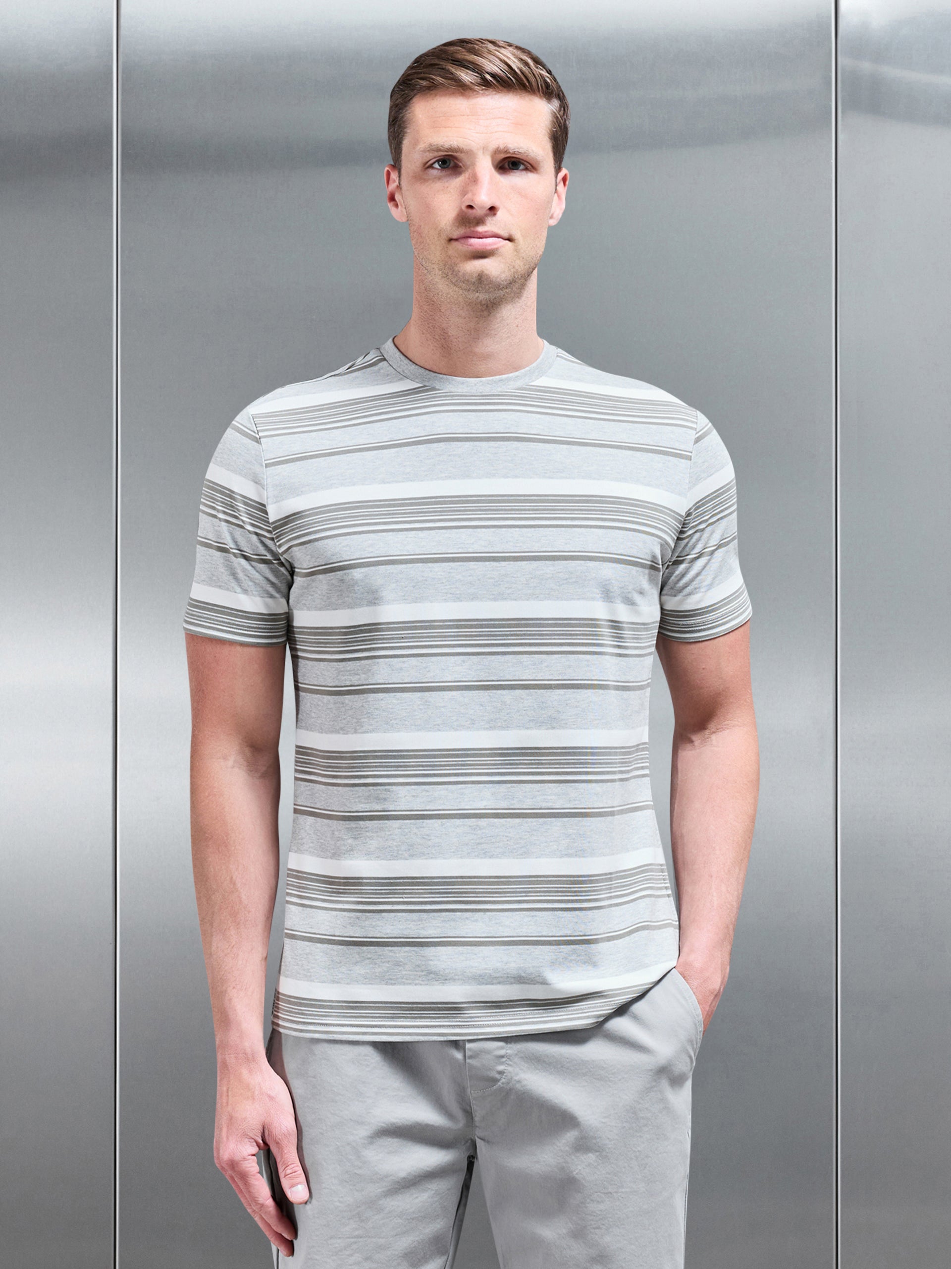 Nova Stripe T-Shirt in Marl Grey