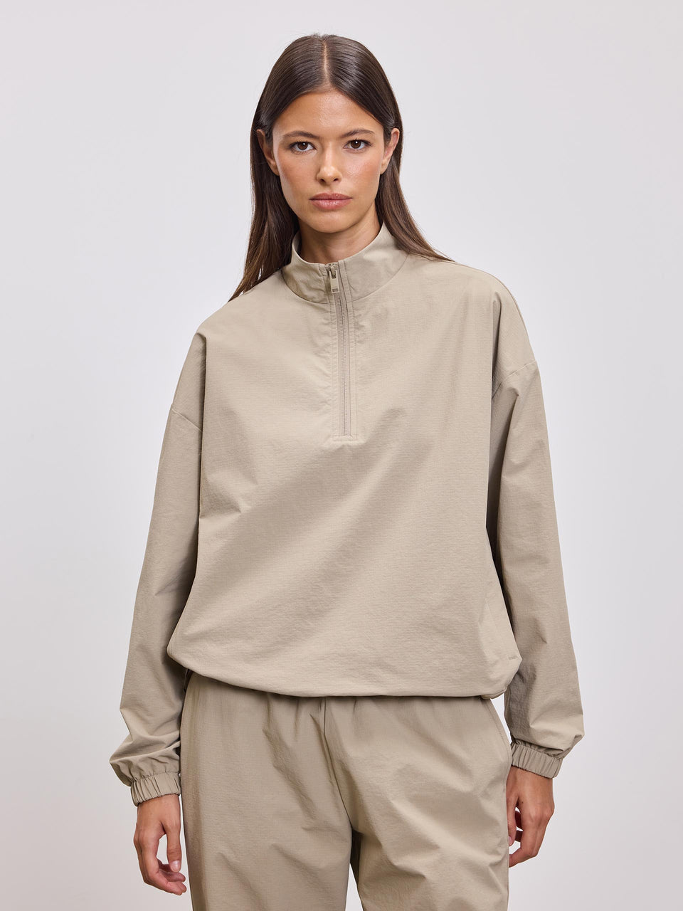 Womens Nylon 1/4 Zip in Stone