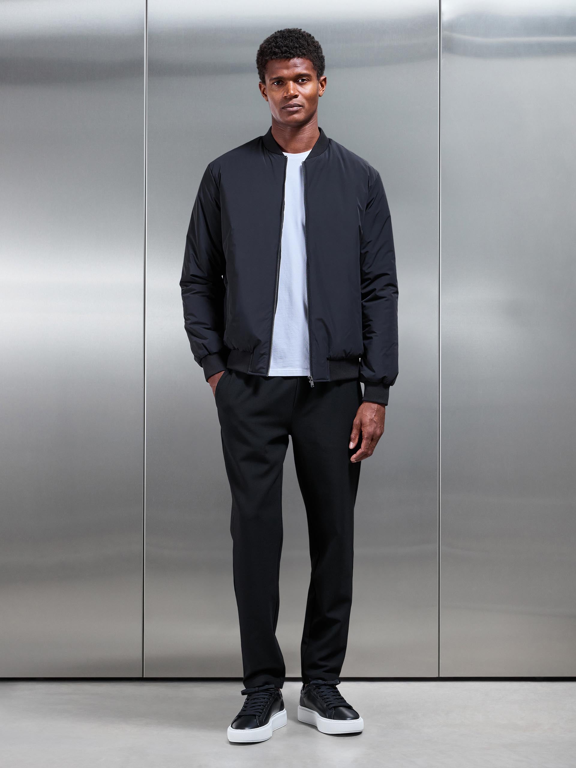Nylon Padded Bomber Jacket in Black