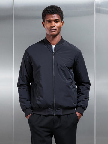 Nylon Padded Bomber Jacket in Black