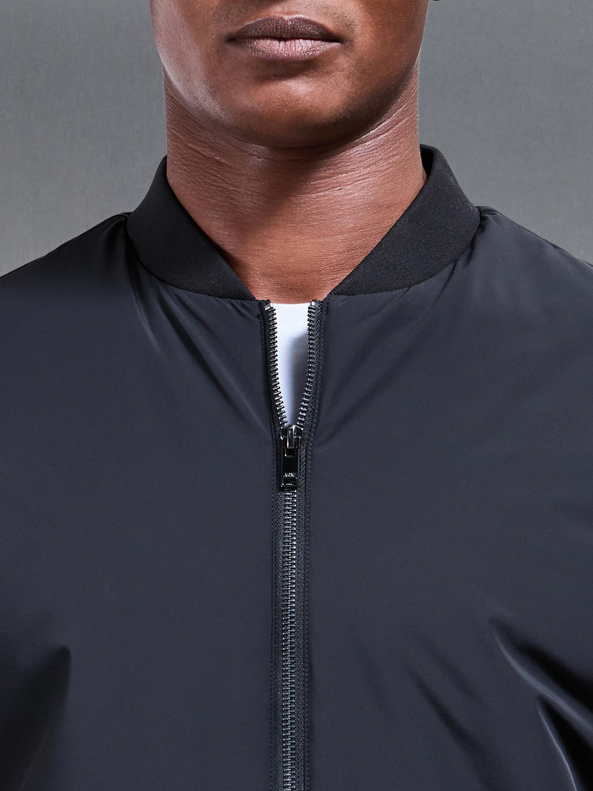 Nylon Padded Bomber Jacket in Black
