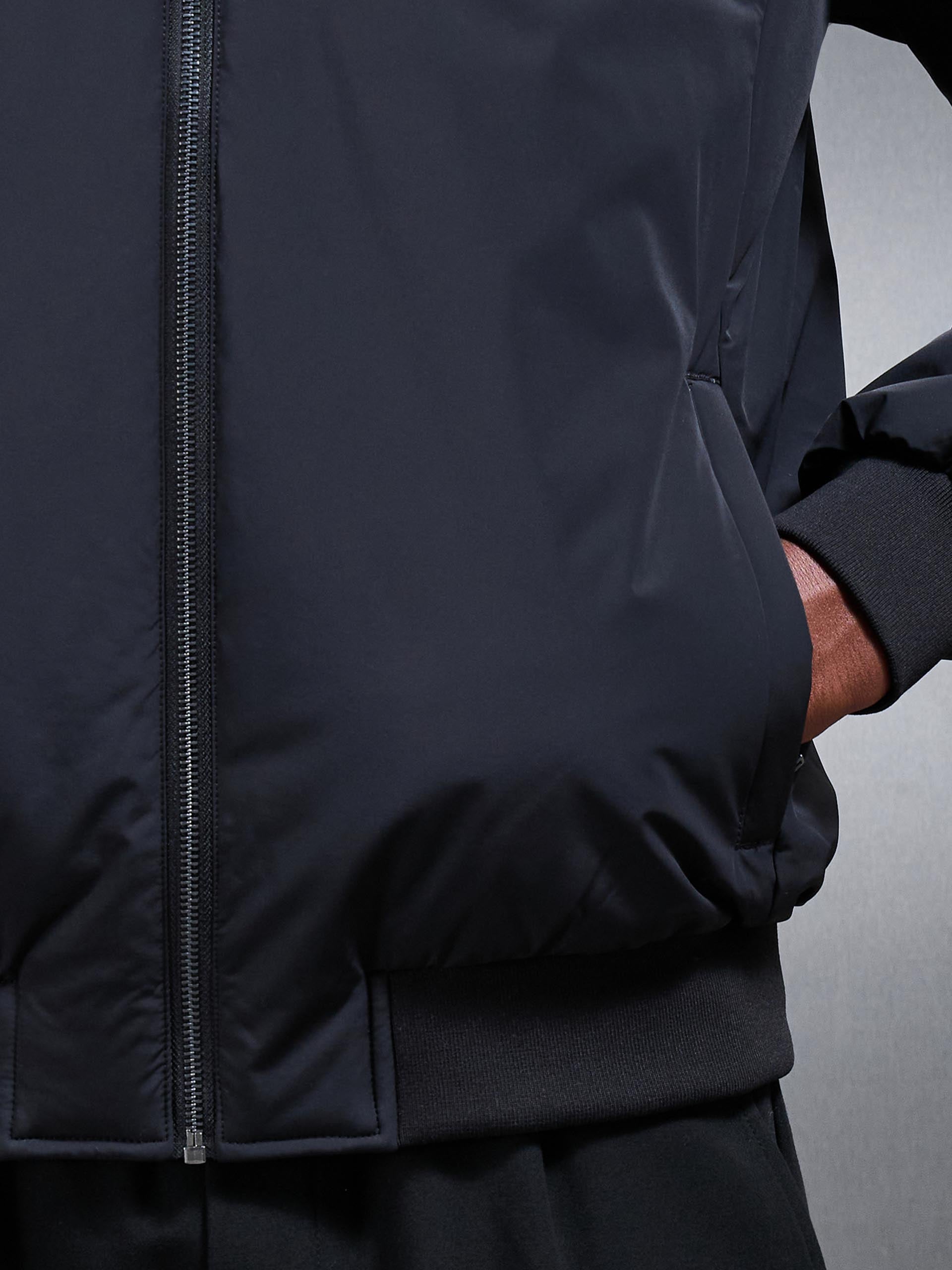 Nylon Padded Bomber Jacket in Black