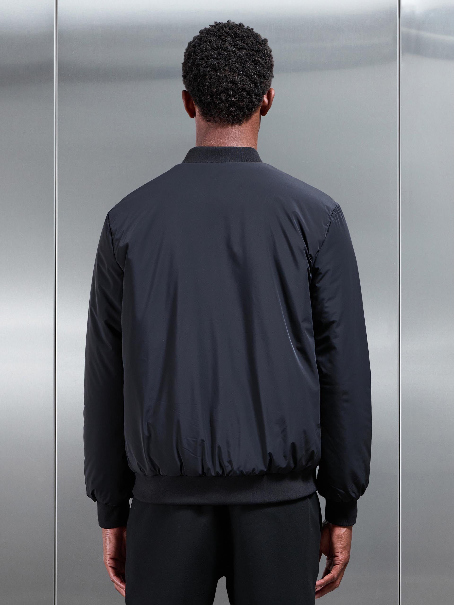 Nylon Padded Bomber Jacket in Black