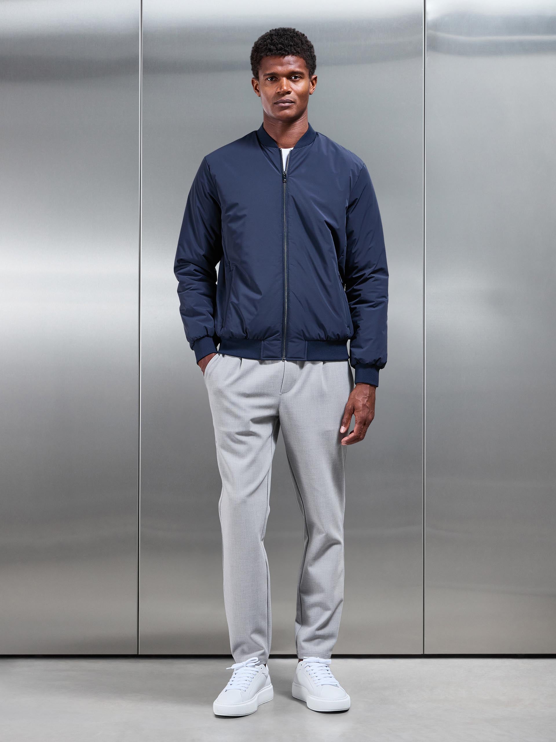 Nylon Padded Bomber Jacket in Navy