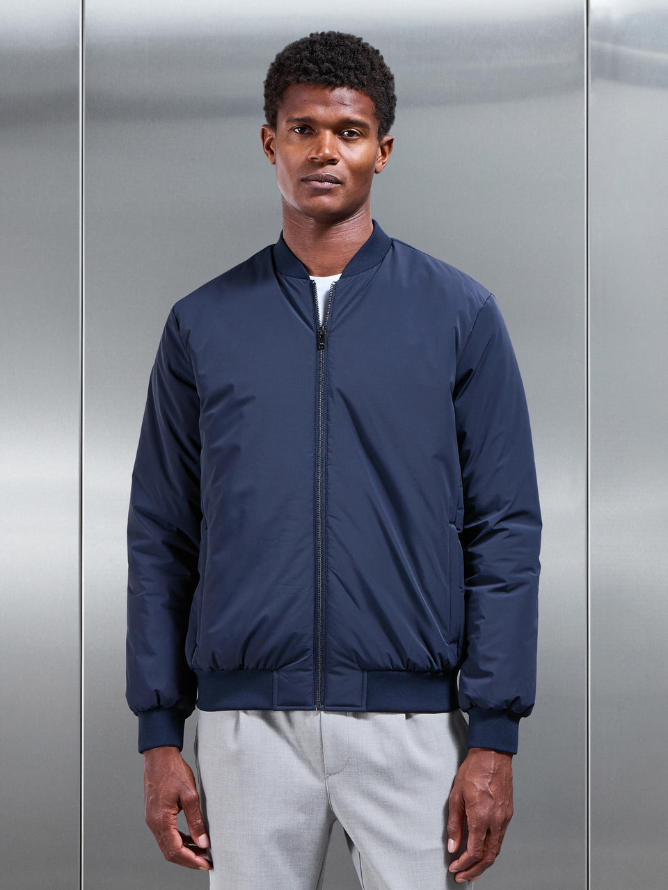 Nylon Padded Bomber Jacket in Navy