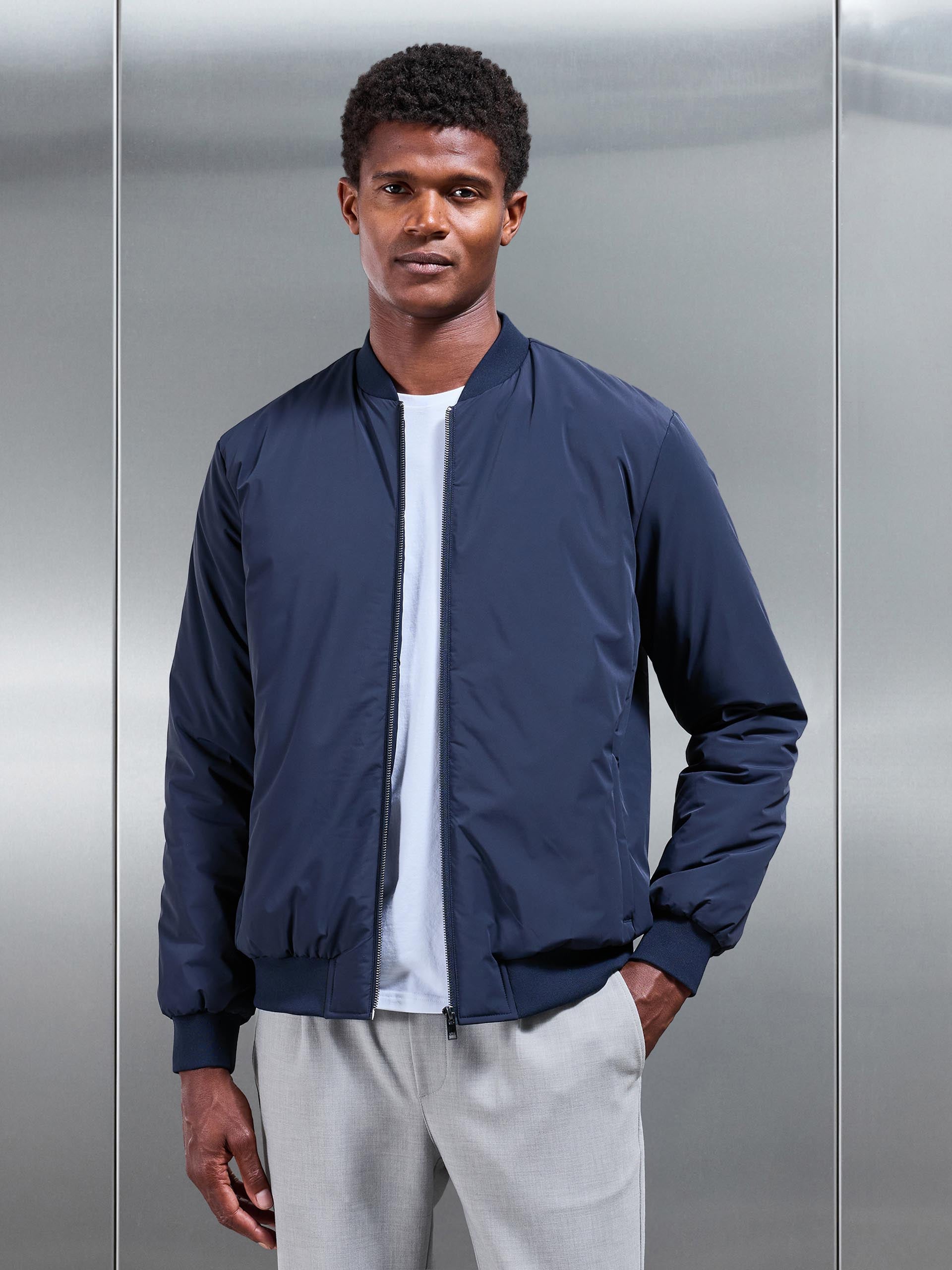 Nylon Padded Bomber Jacket in Navy