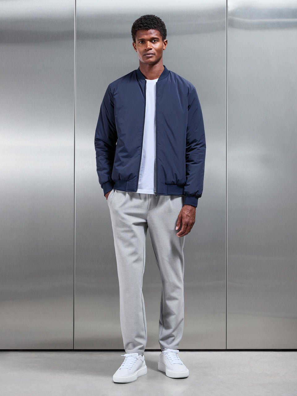 Nylon Padded Bomber Jacket in Navy