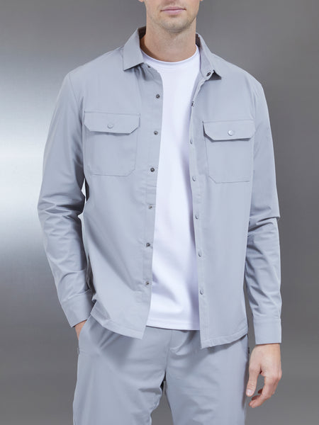 Nylon Popper Overshirt in Mid Grey